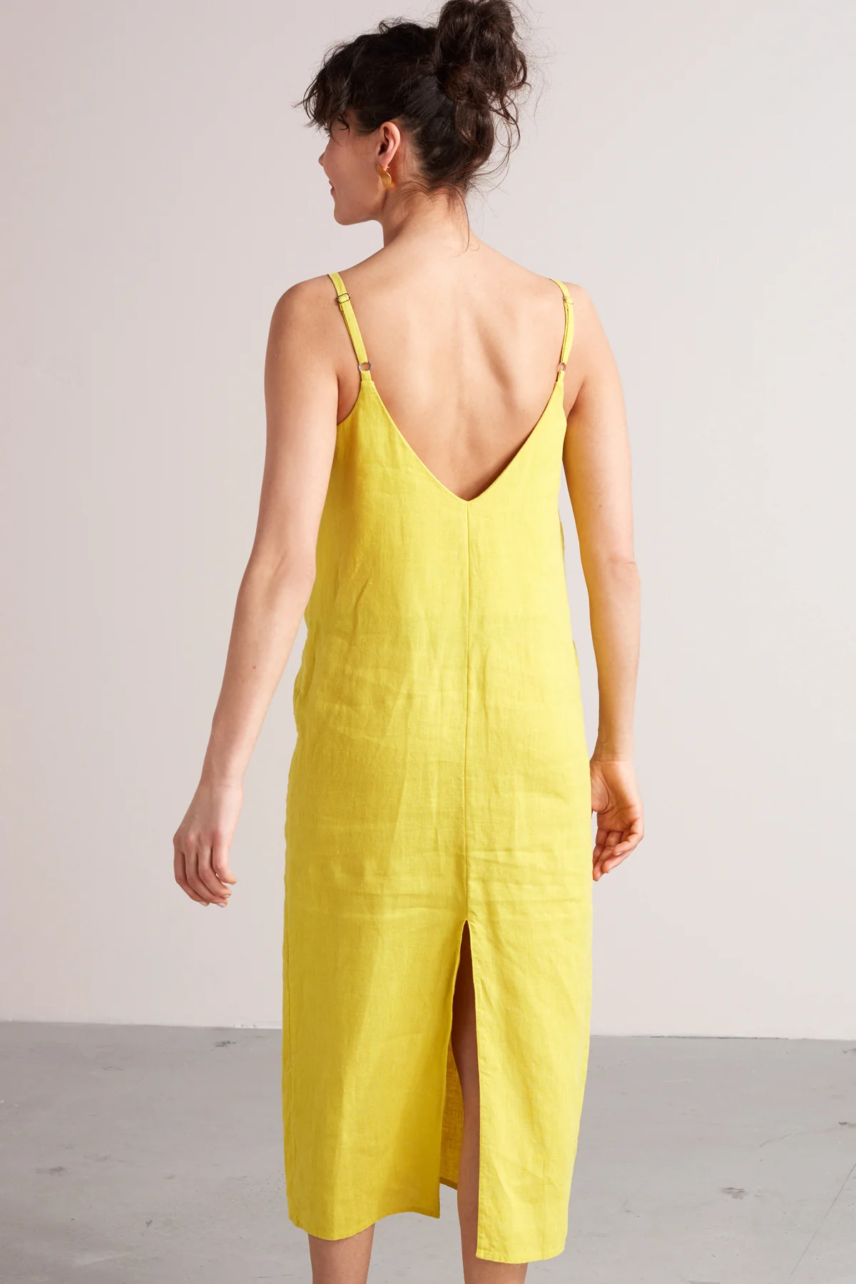 HANI midi linen slip dress in lemon yellow - Image 2