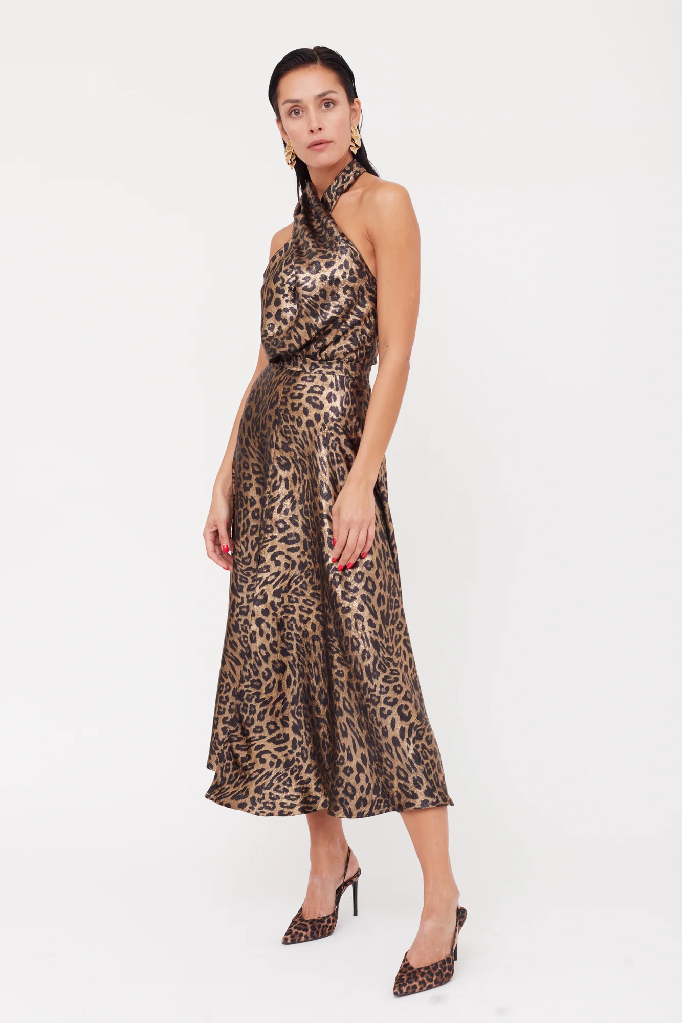 HEIDI Black Bronze Leopard Print Midi Dress - Image 2