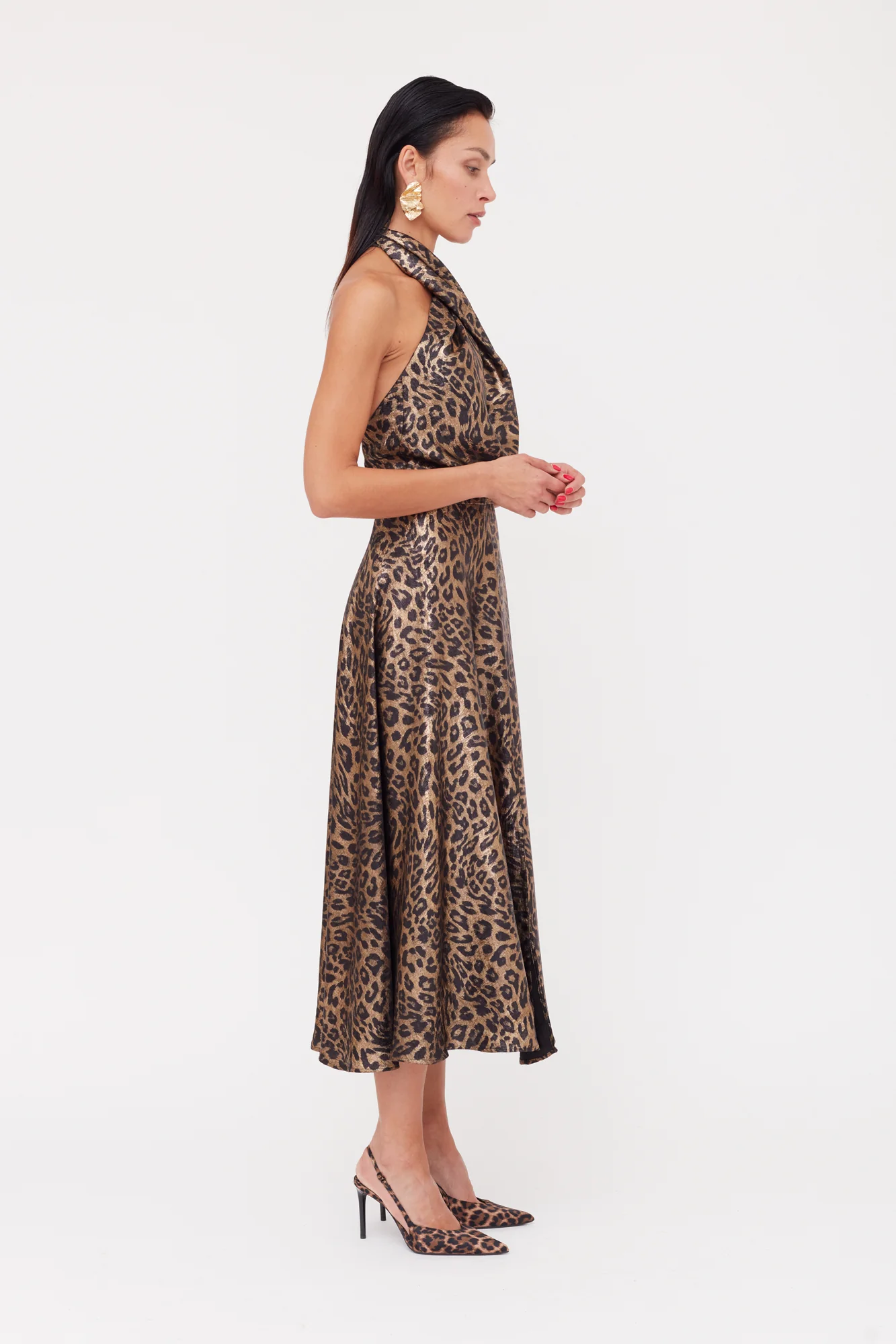 HEIDI Black Bronze Leopard Print Midi Dress - Image 6