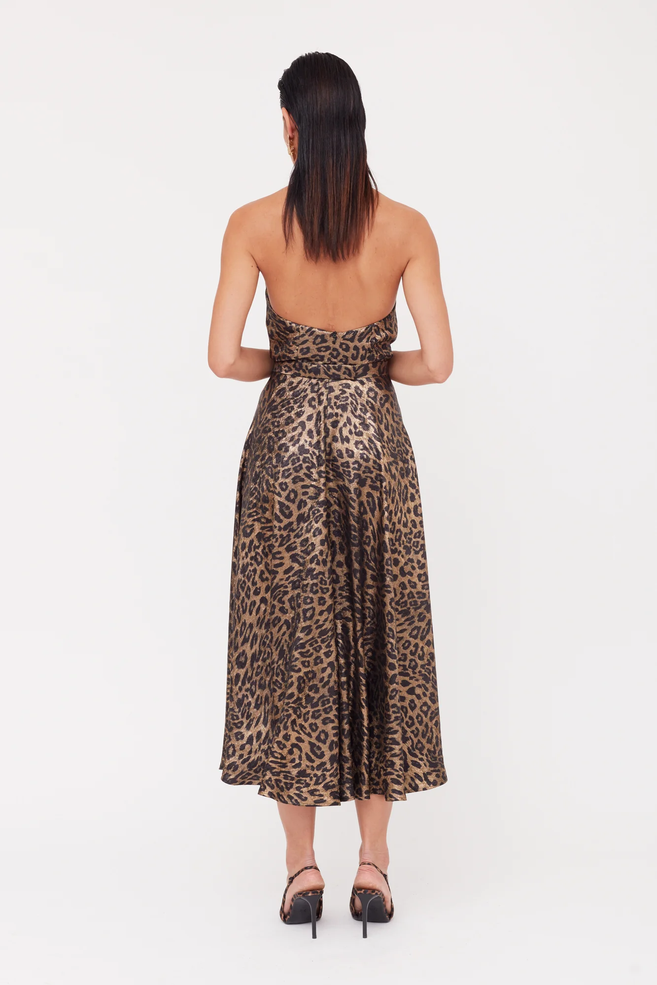 HEIDI Black Bronze Leopard Print Midi Dress - Image 7