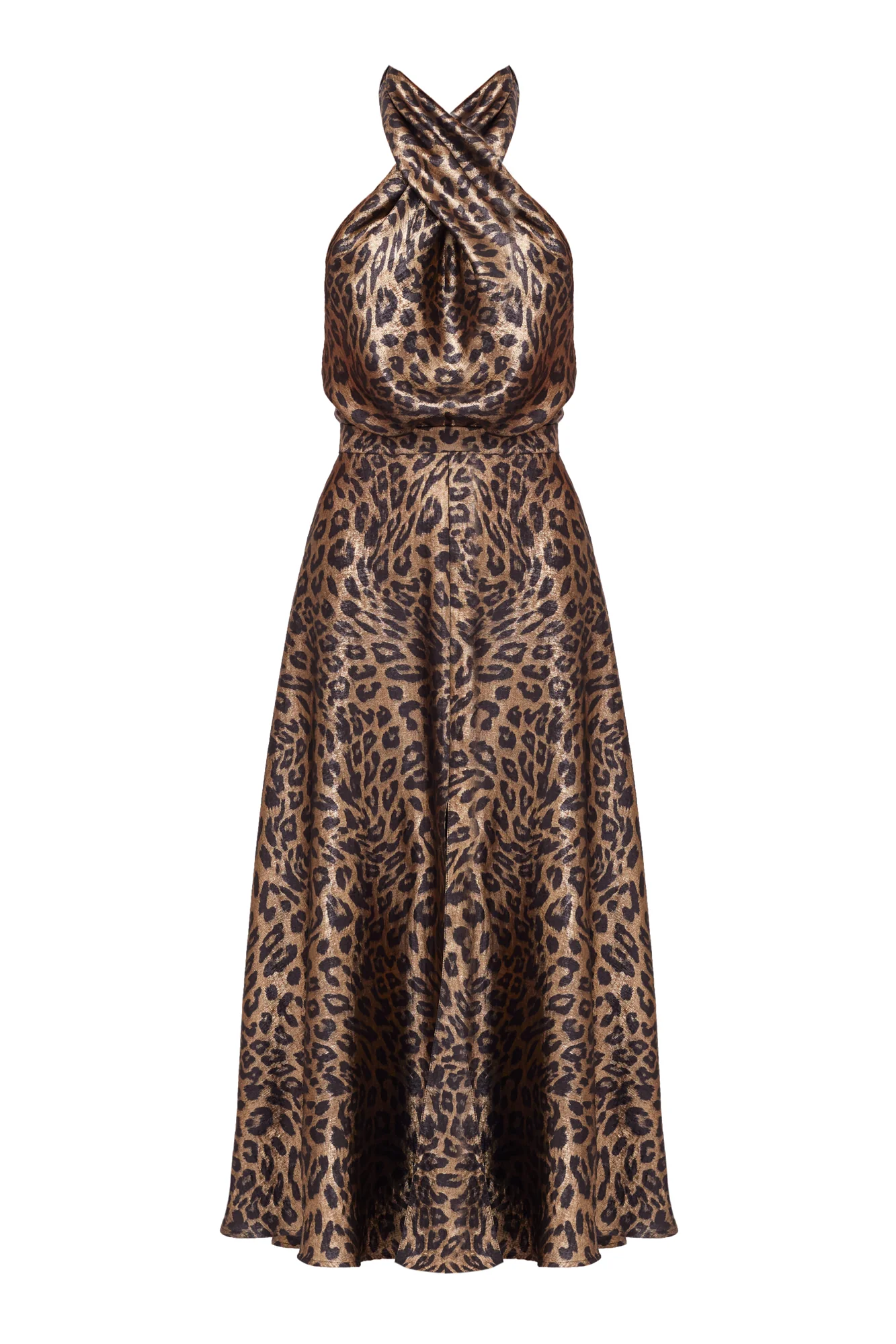 HEIDI Black Bronze Leopard Print Midi Dress - Image 8