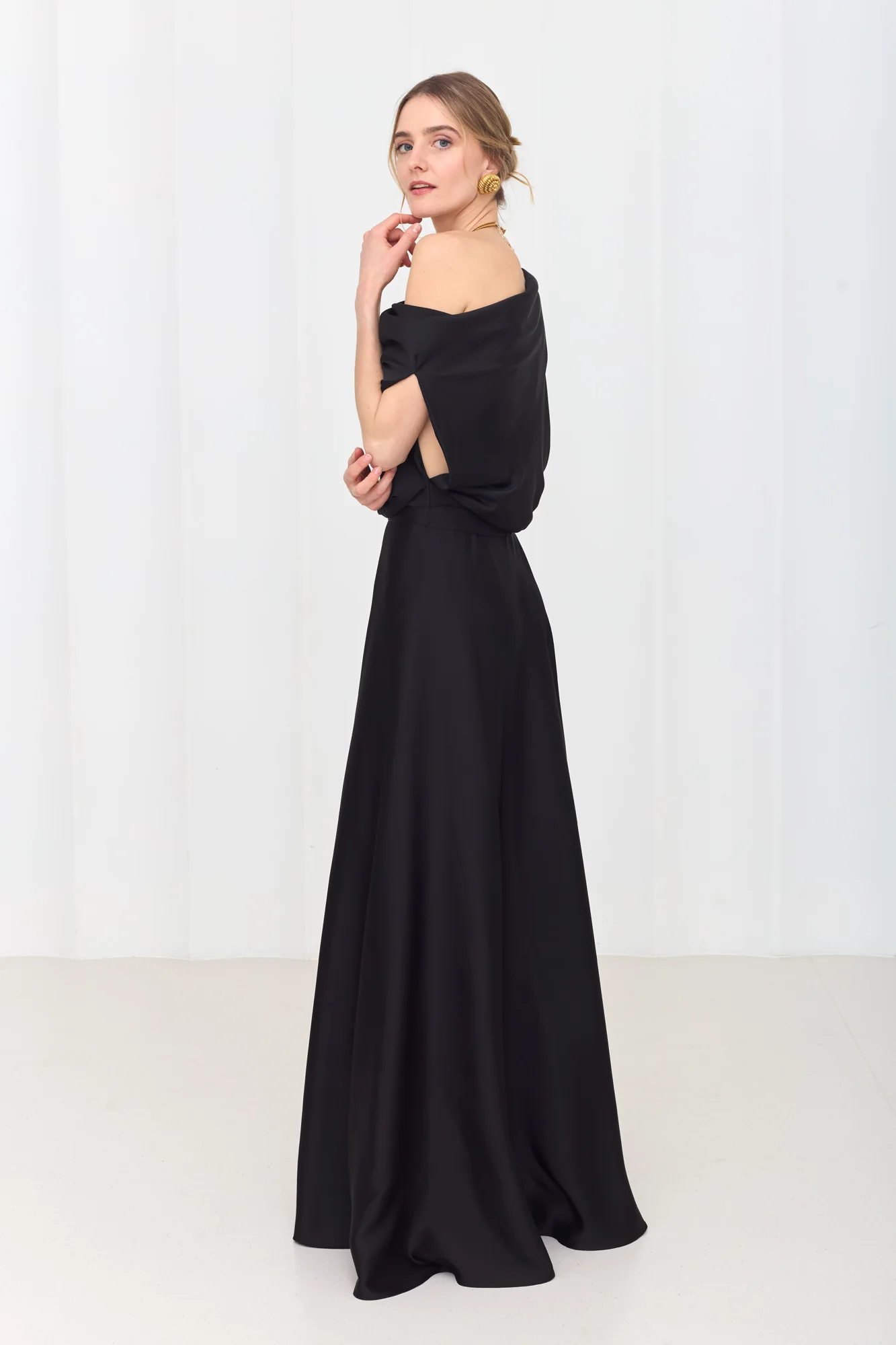 HELEN Black Maxi Dress with Asymmetric Sleeves - Image 4
