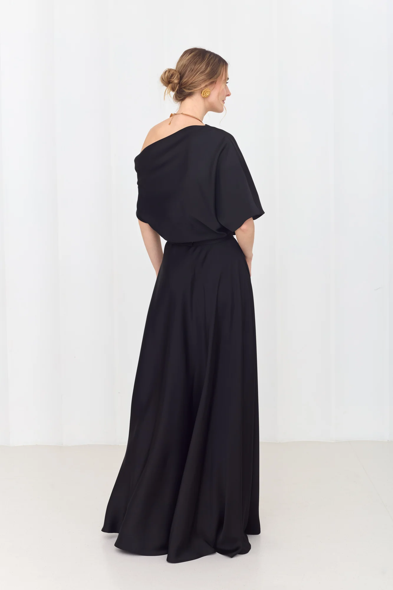 HELEN Black Maxi Dress with Asymmetric Sleeves - Image 5