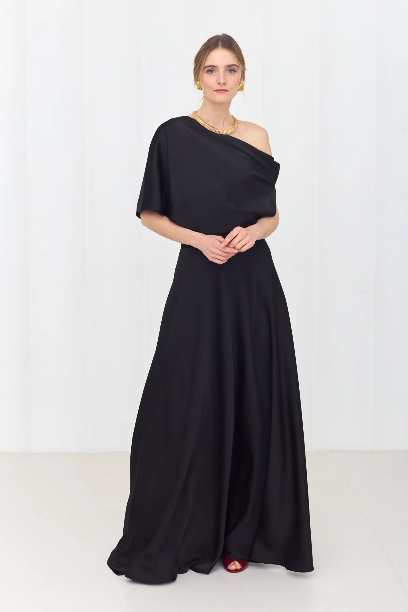 HELEN Black Maxi Dress with Asymmetric Sleeves - Image 6