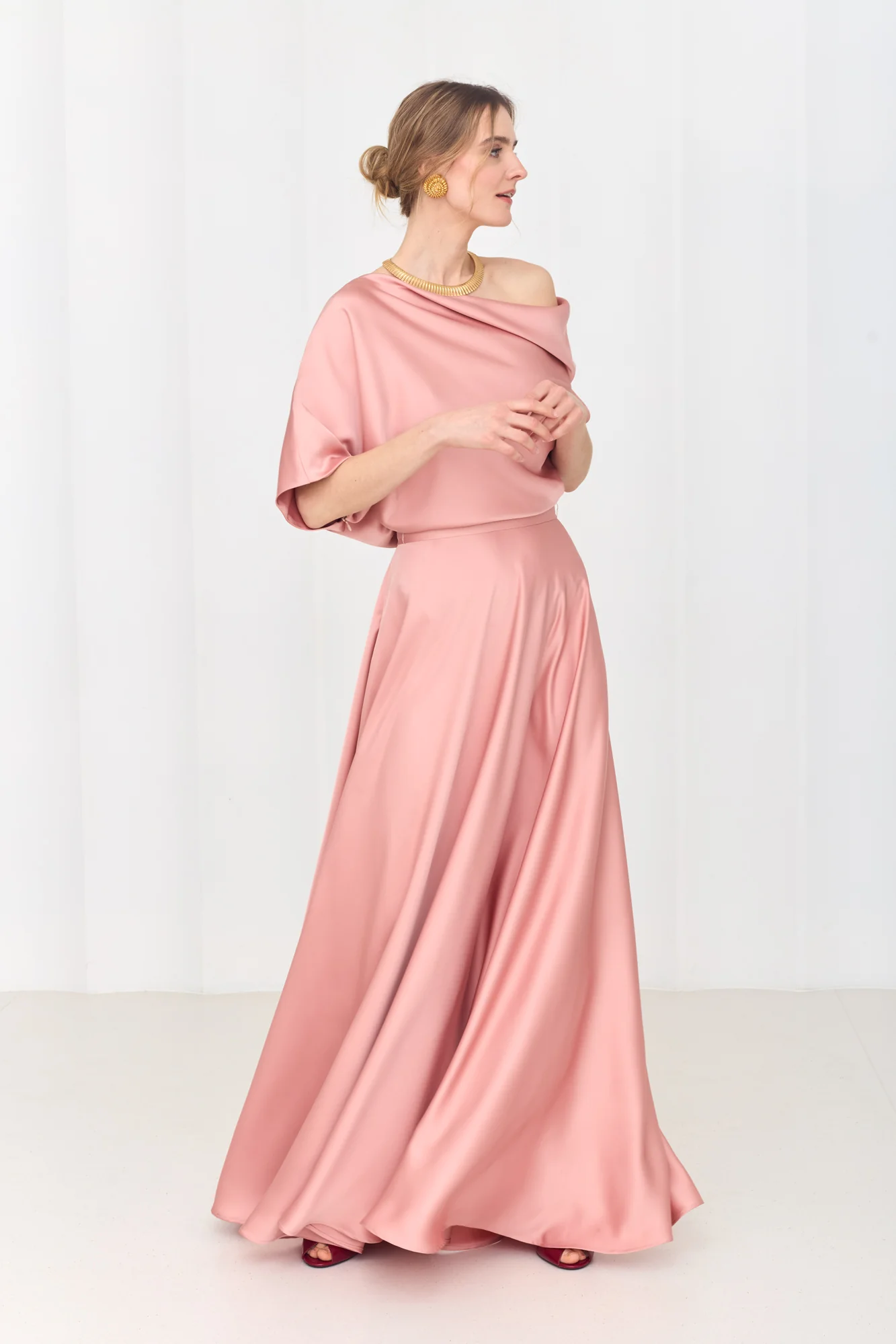 HELEN Dusty Pink Maxi Dress with Asymmetric Sleeves - Image 5