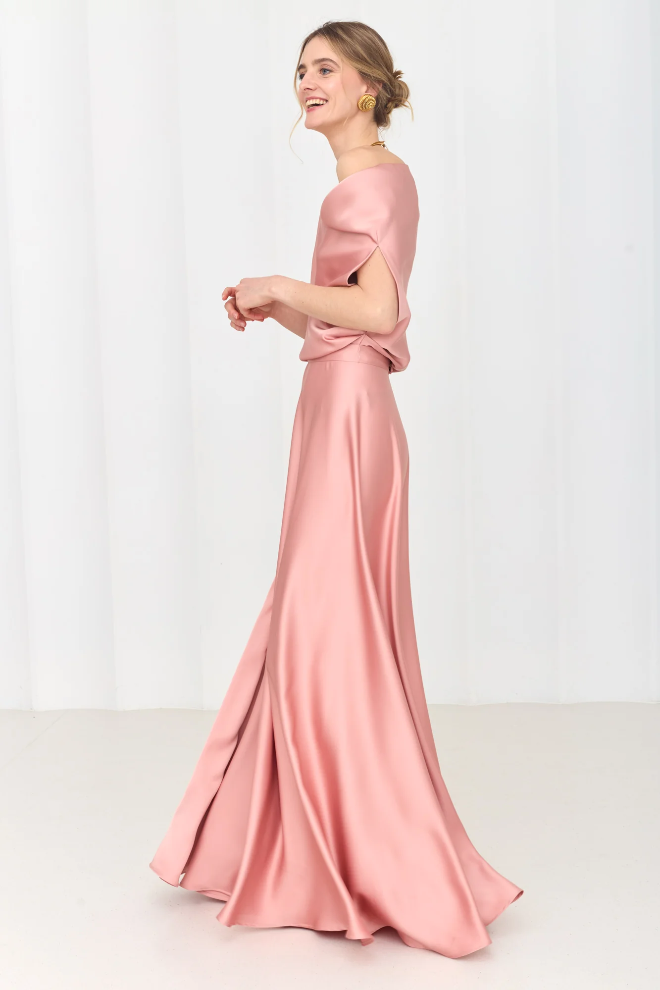 HELEN Dusty Pink Maxi Dress with Asymmetric Sleeves - Image 6