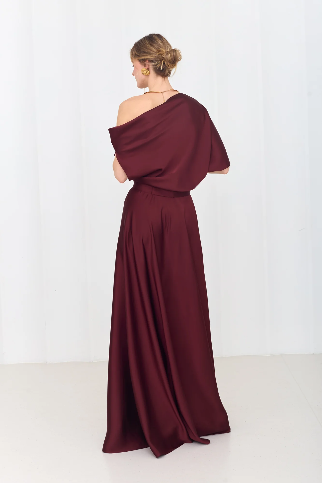 HELEN Rich Burgundy Maxi Dress with Asymmetric Sleeves - Image 5