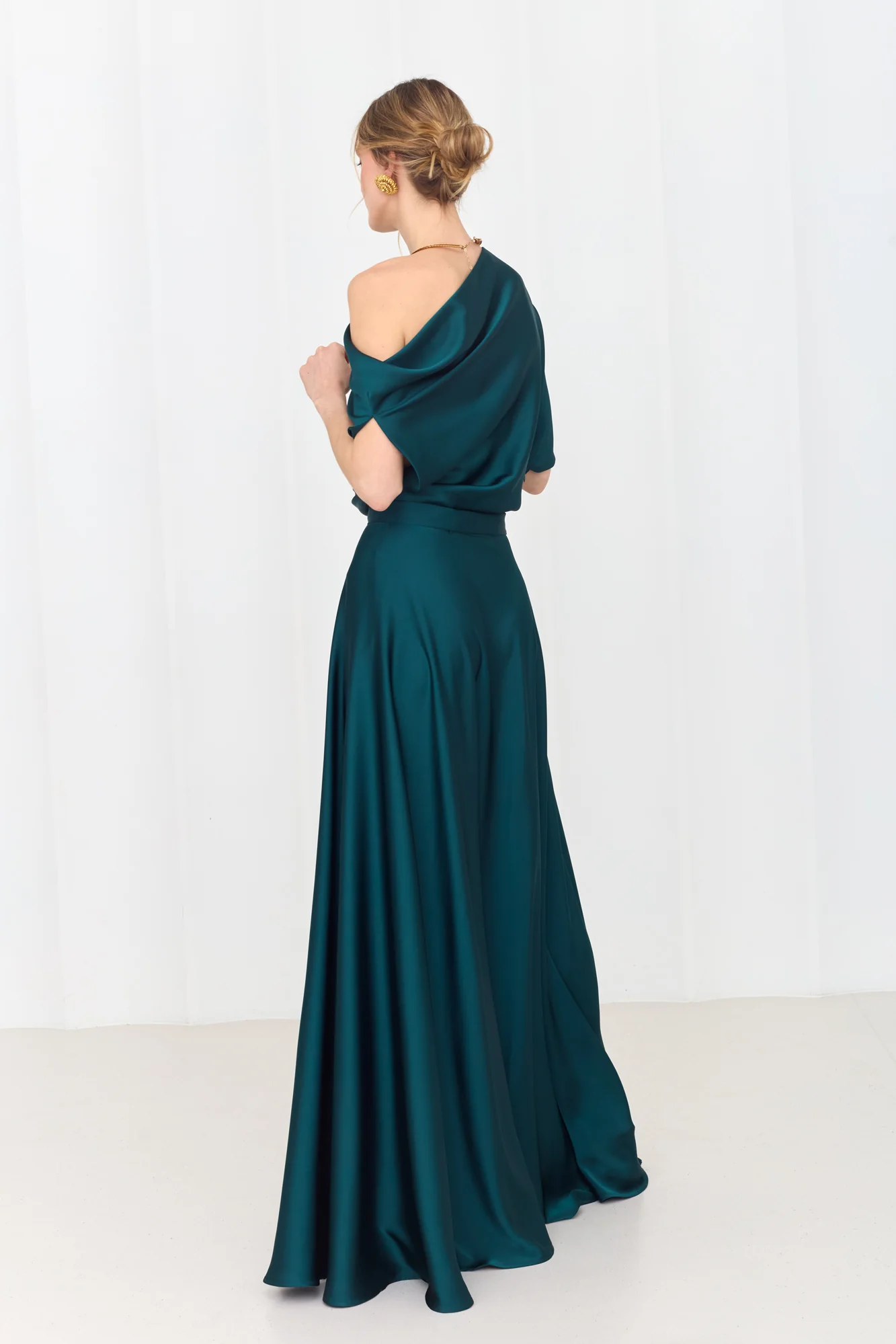 HELEN Teal Blue Green Maxi Dress with Asymmetric Sleeves - Image 4