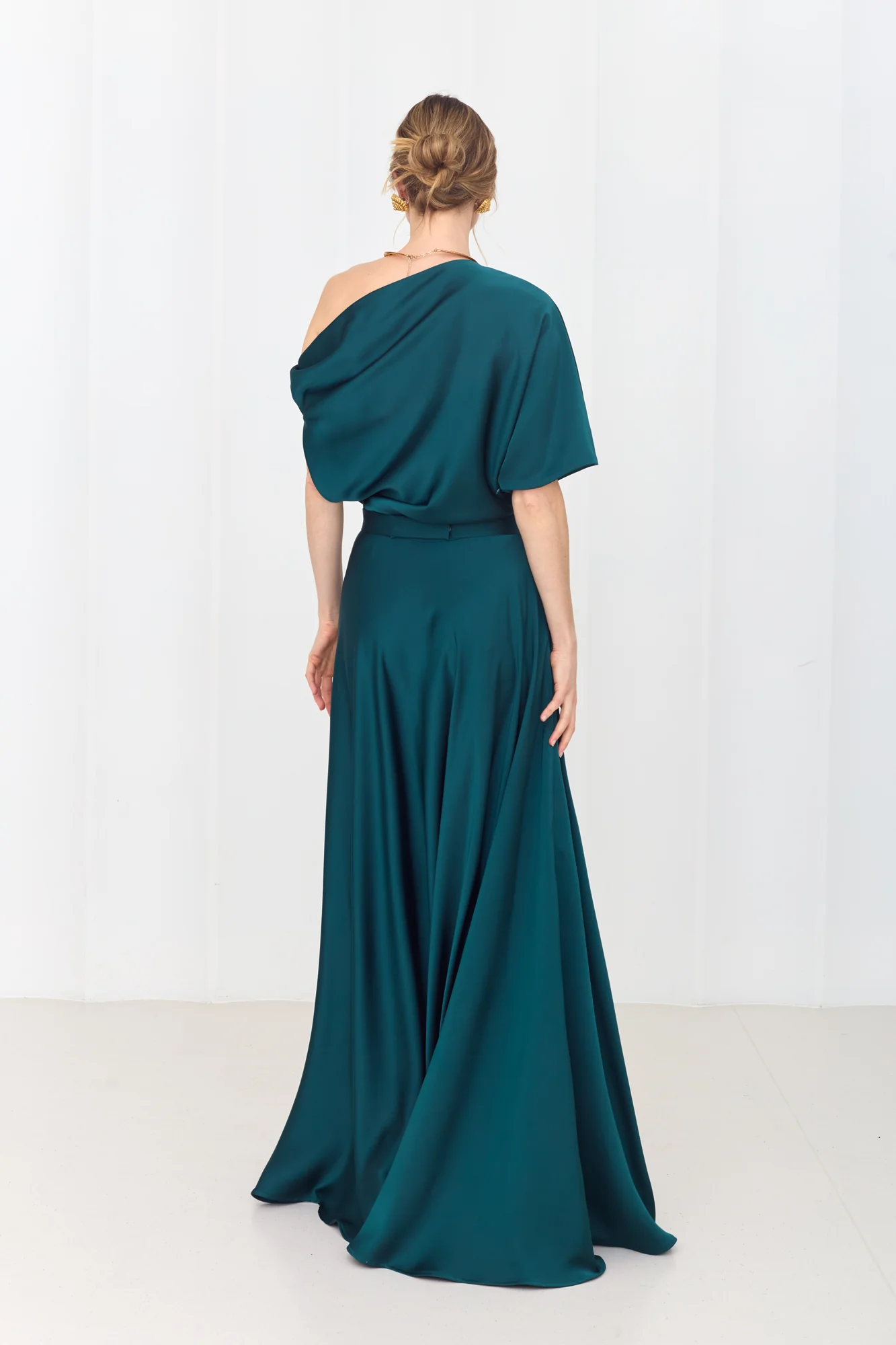 HELEN Teal Blue Green Maxi Dress with Asymmetric Sleeves - Image 6