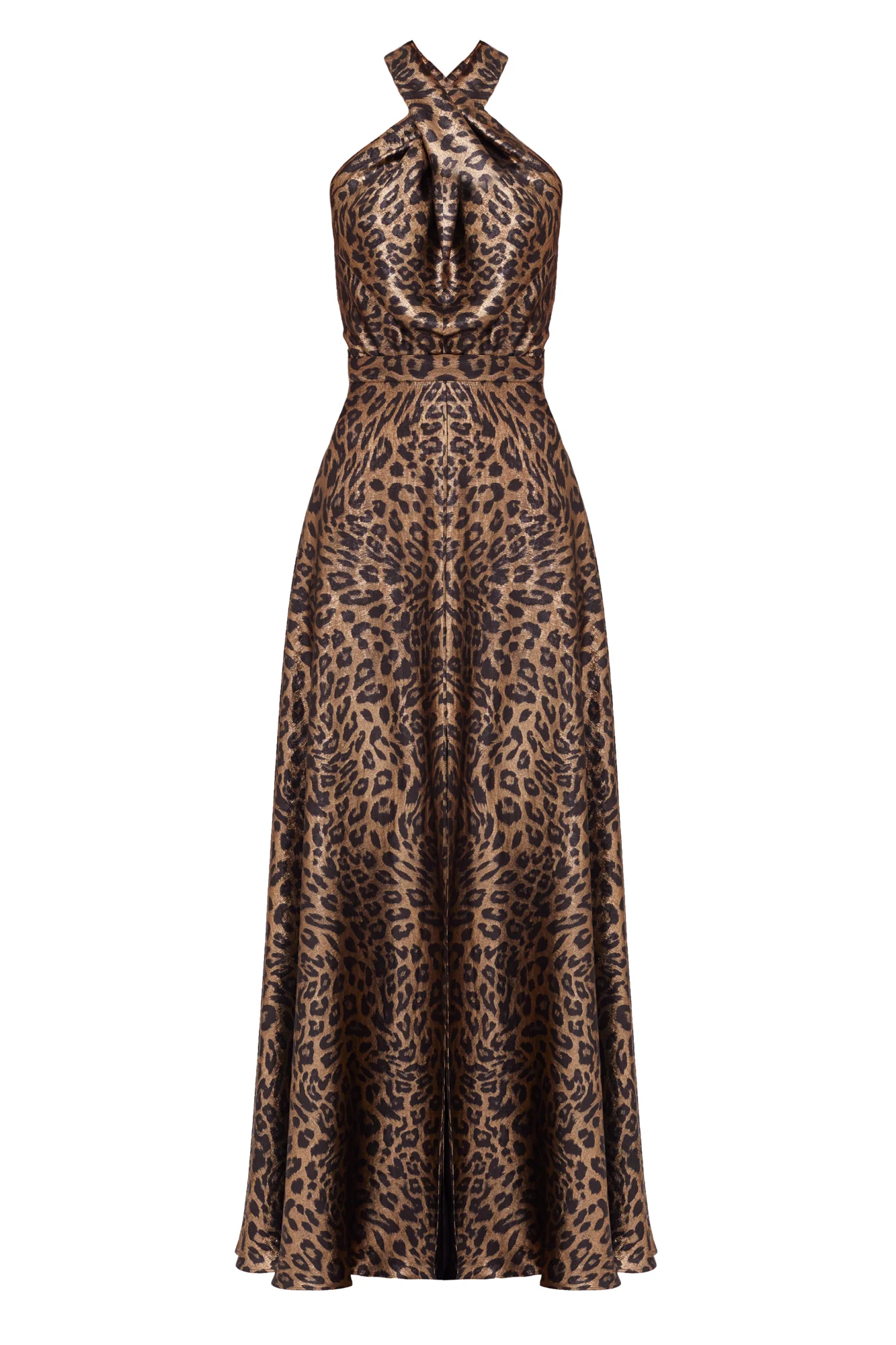 HELIDA Black Bronze Leopard Print Long Dress With Criss-Cross Neck - Image 7