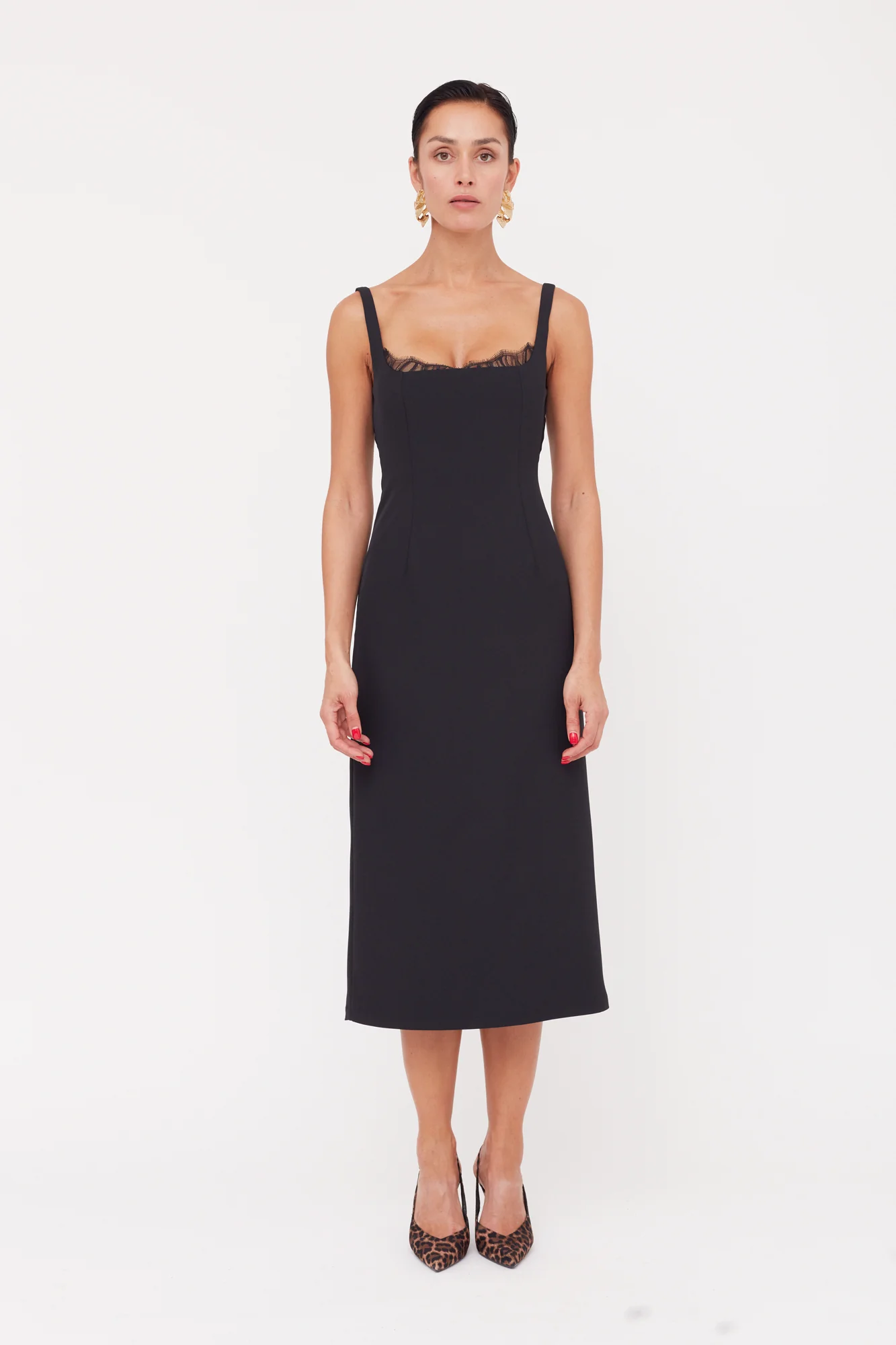 HILDA Black Square Neckline Dress With Lace Detail - Image 2