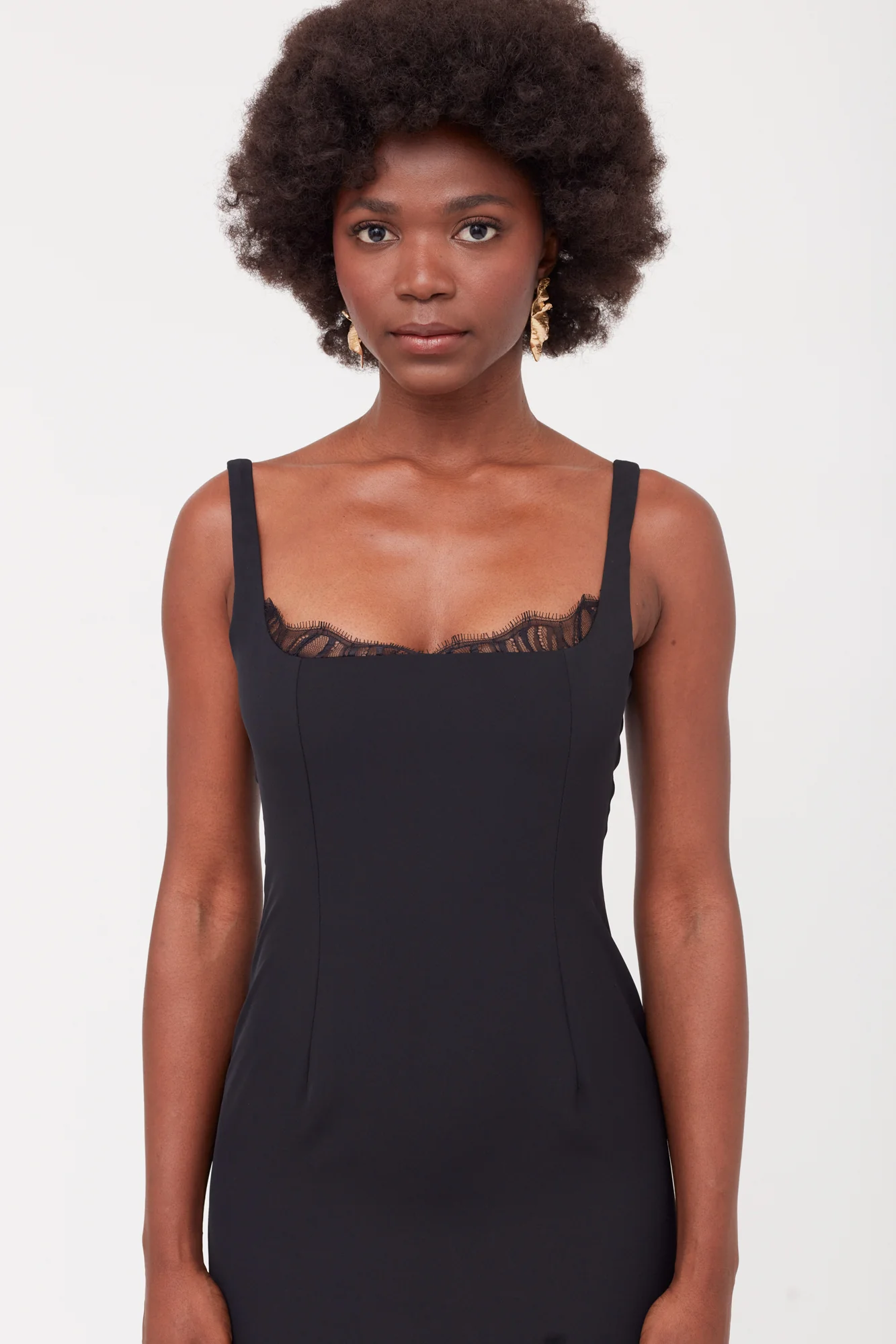 HILDA Black Square Neckline Dress With Lace Detail - Image 3
