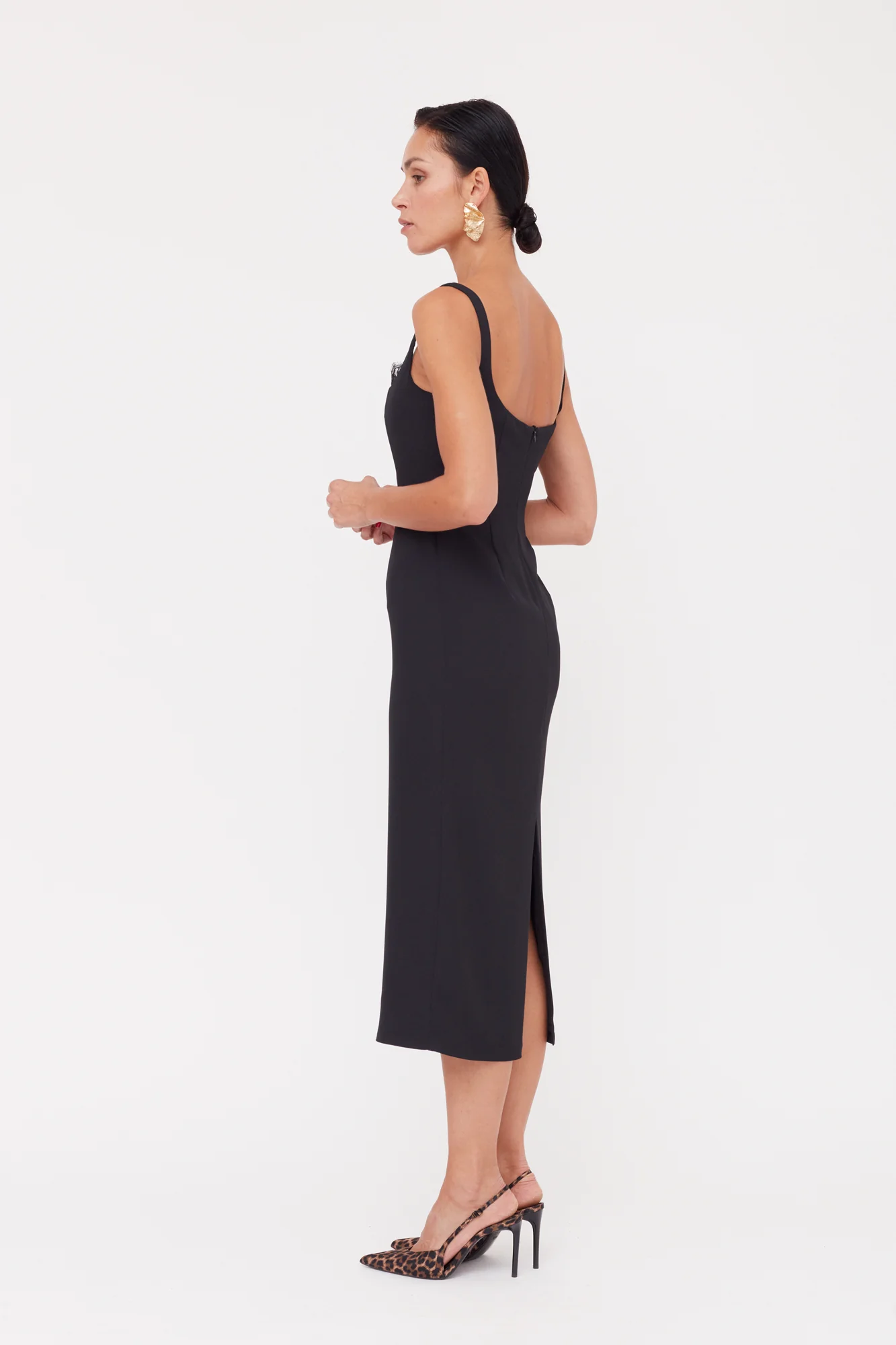 HILDA Black Square Neckline Dress With Lace Detail - Image 4
