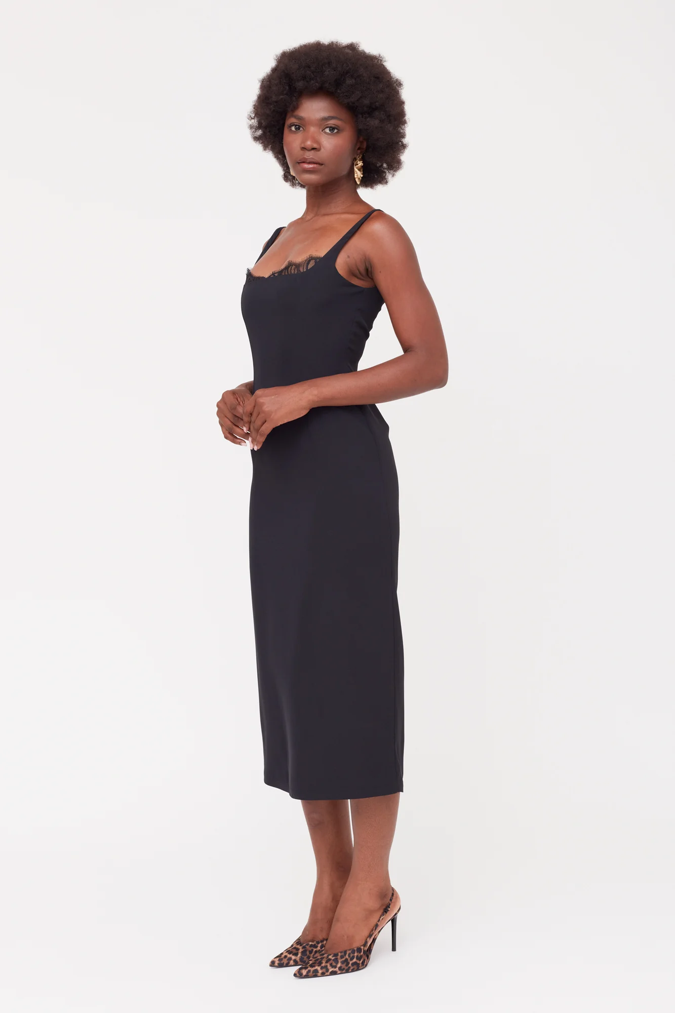 HILDA Black Square Neckline Dress With Lace Detail - Image 5