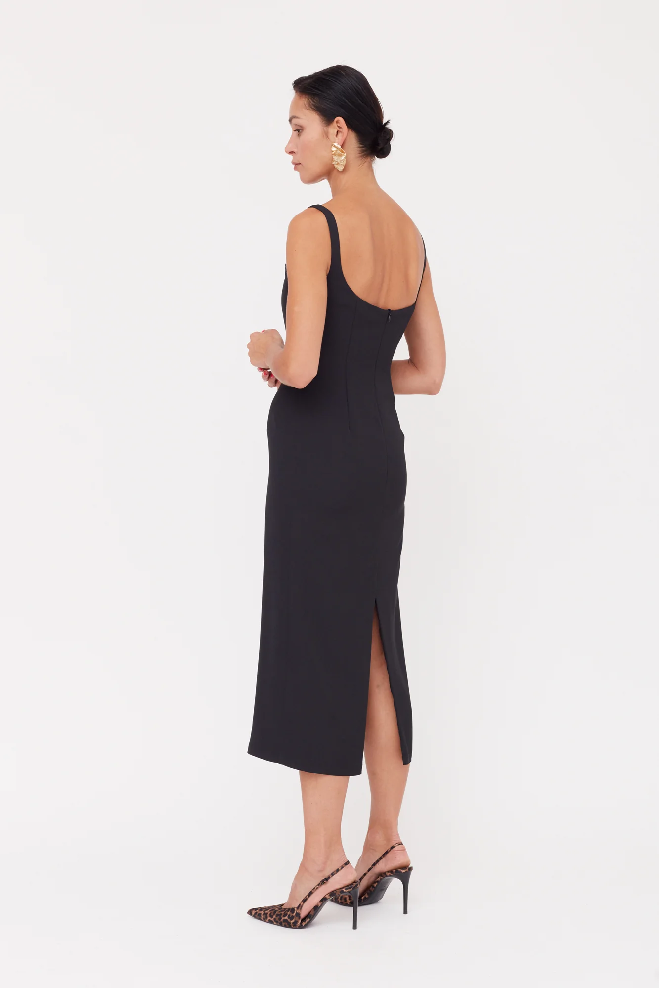 HILDA Black Square Neckline Dress With Lace Detail - Image 6