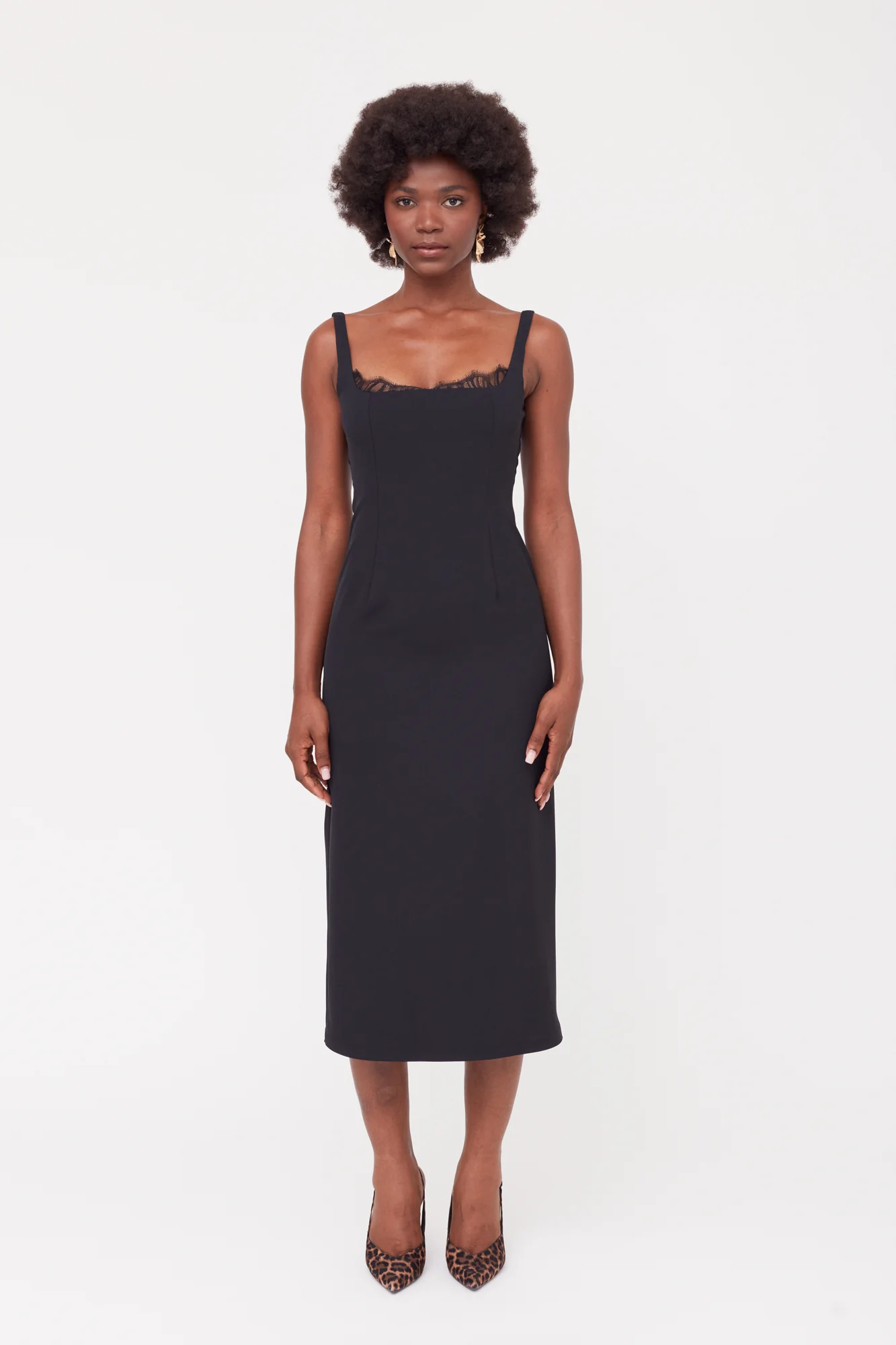 HILDA Black Square Neckline Dress With Lace Detail - Image 7