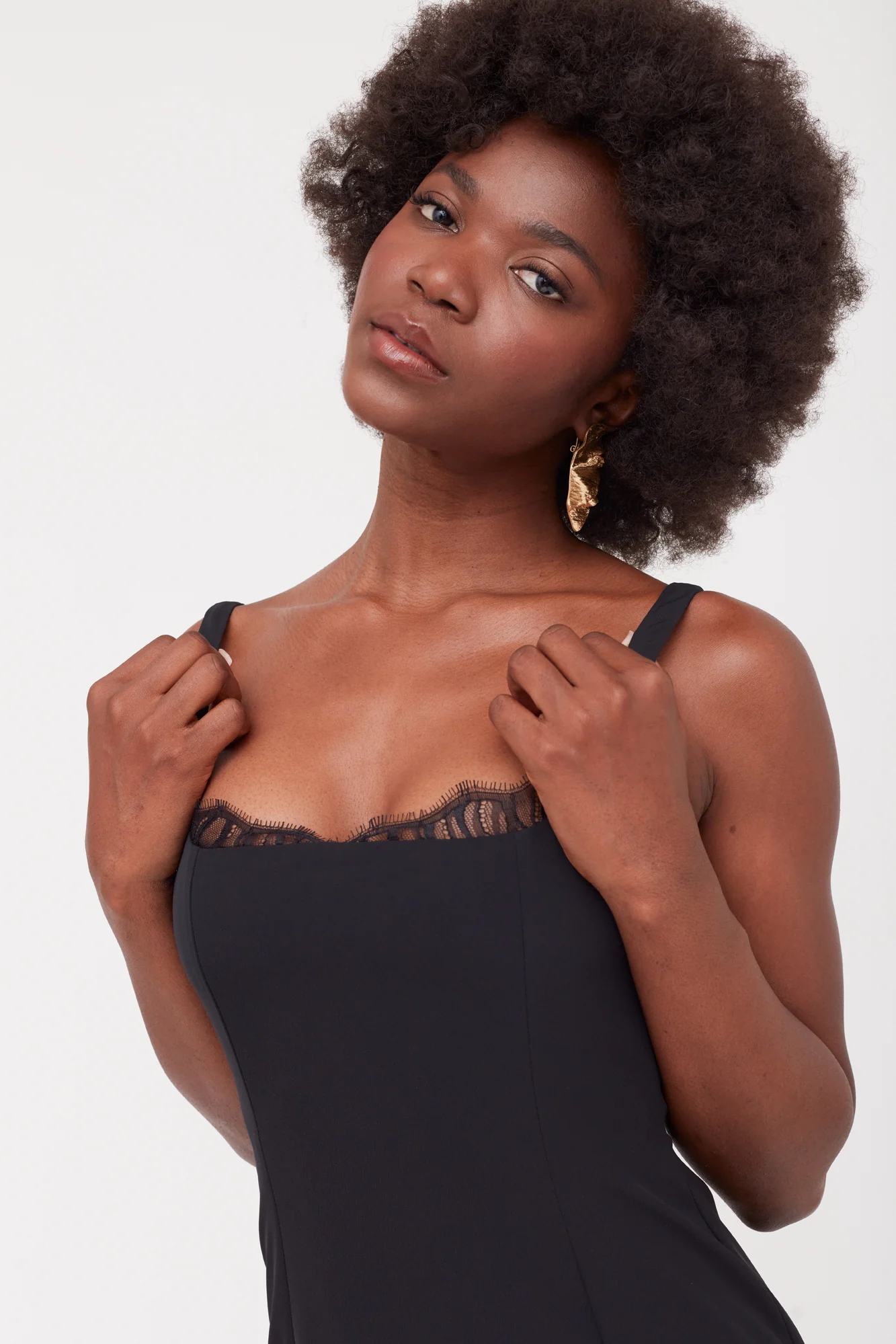 HILDA Black Square Neckline Dress With Lace Detail - Image 9