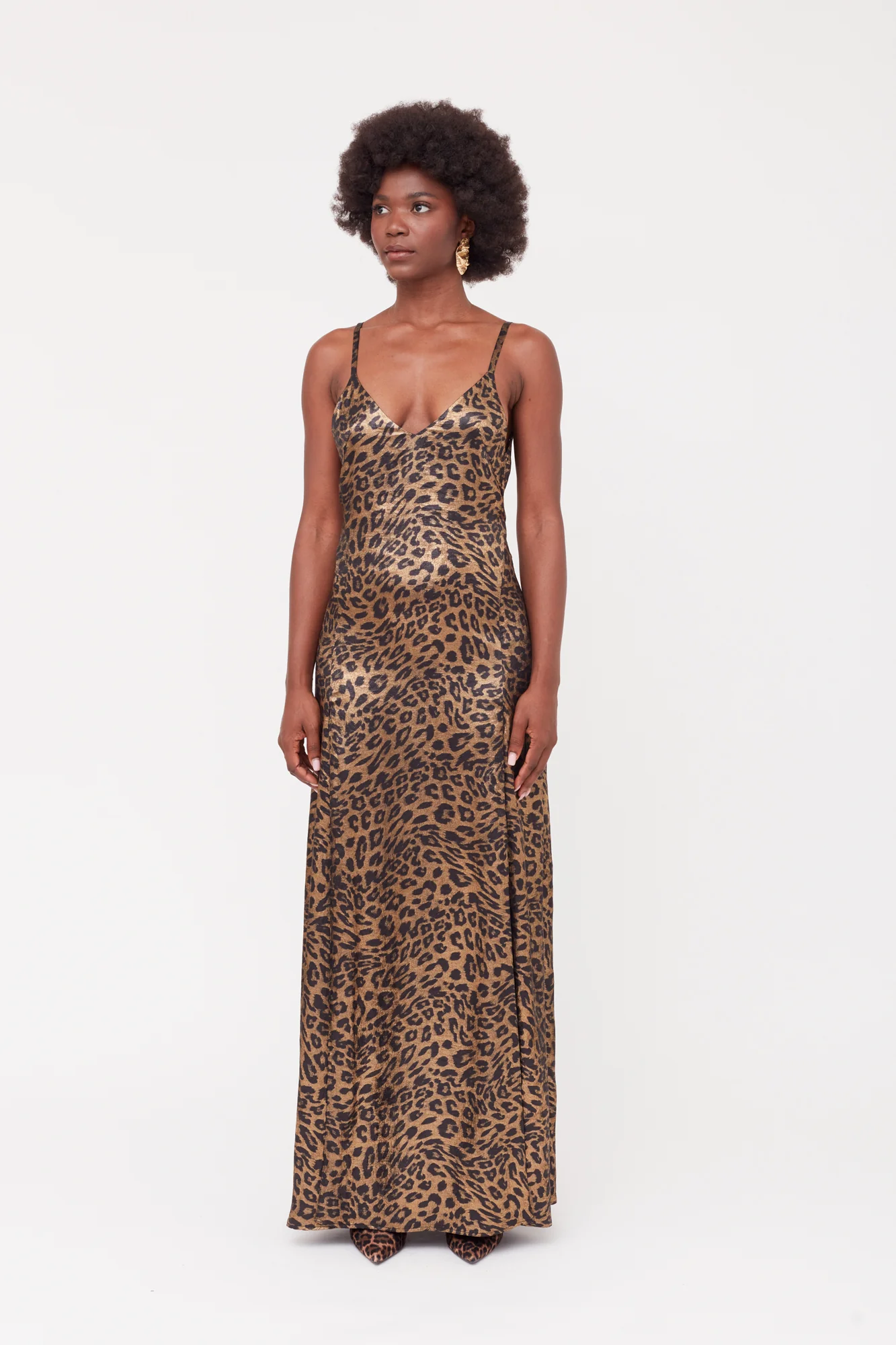 INES Leopard Metallic Fabric Long Open Back Dress - Image 6