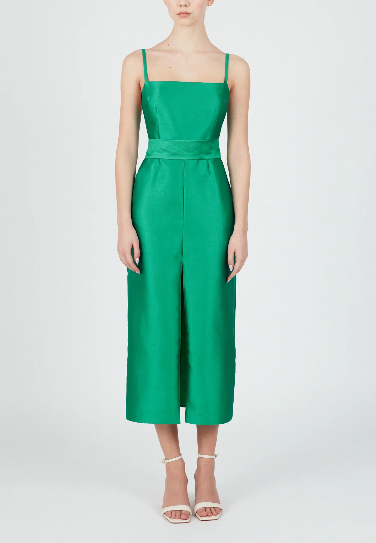 MANU jade green silk linen midi dress - Image 7