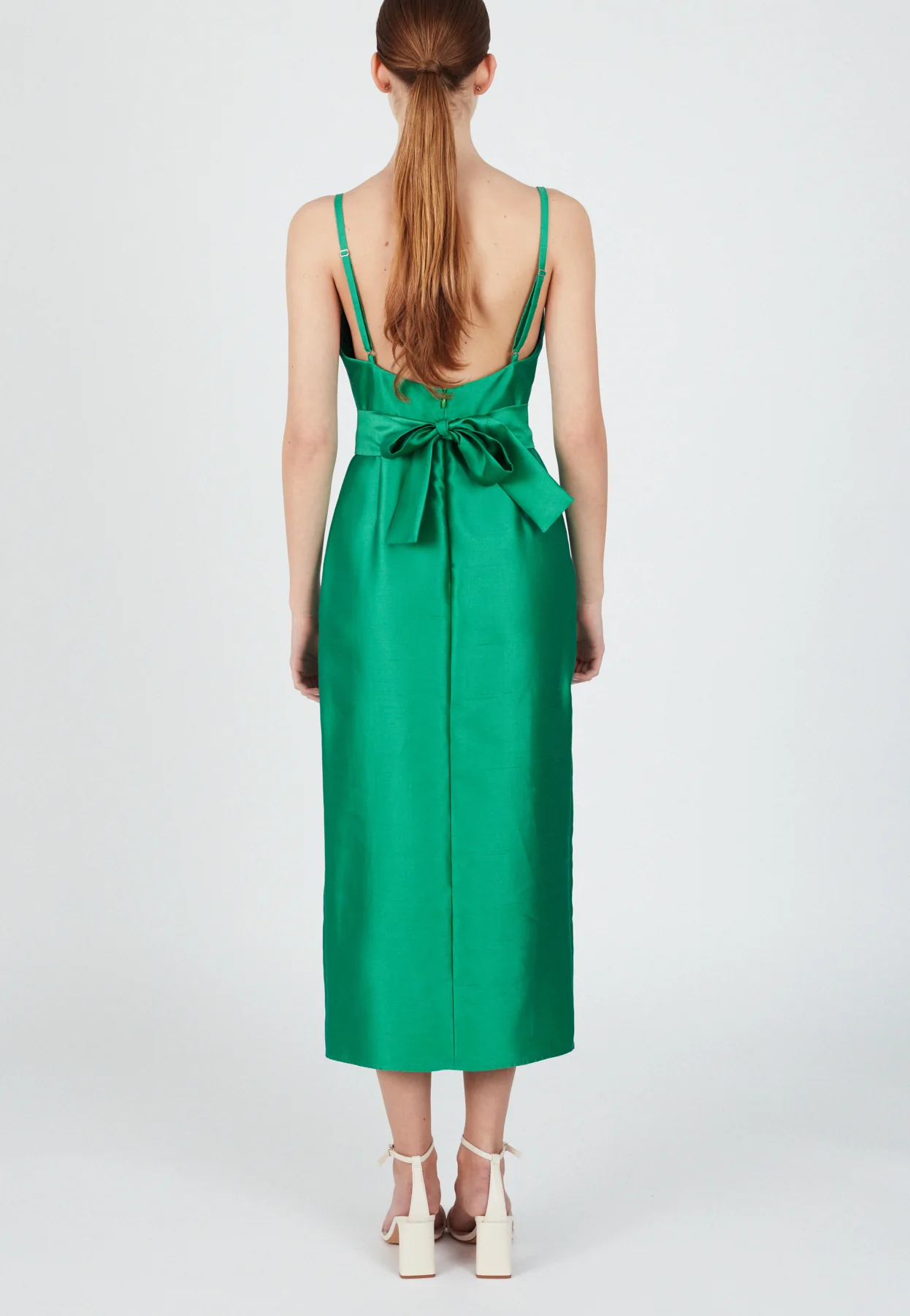 MANU jade green silk linen midi dress - Image 8