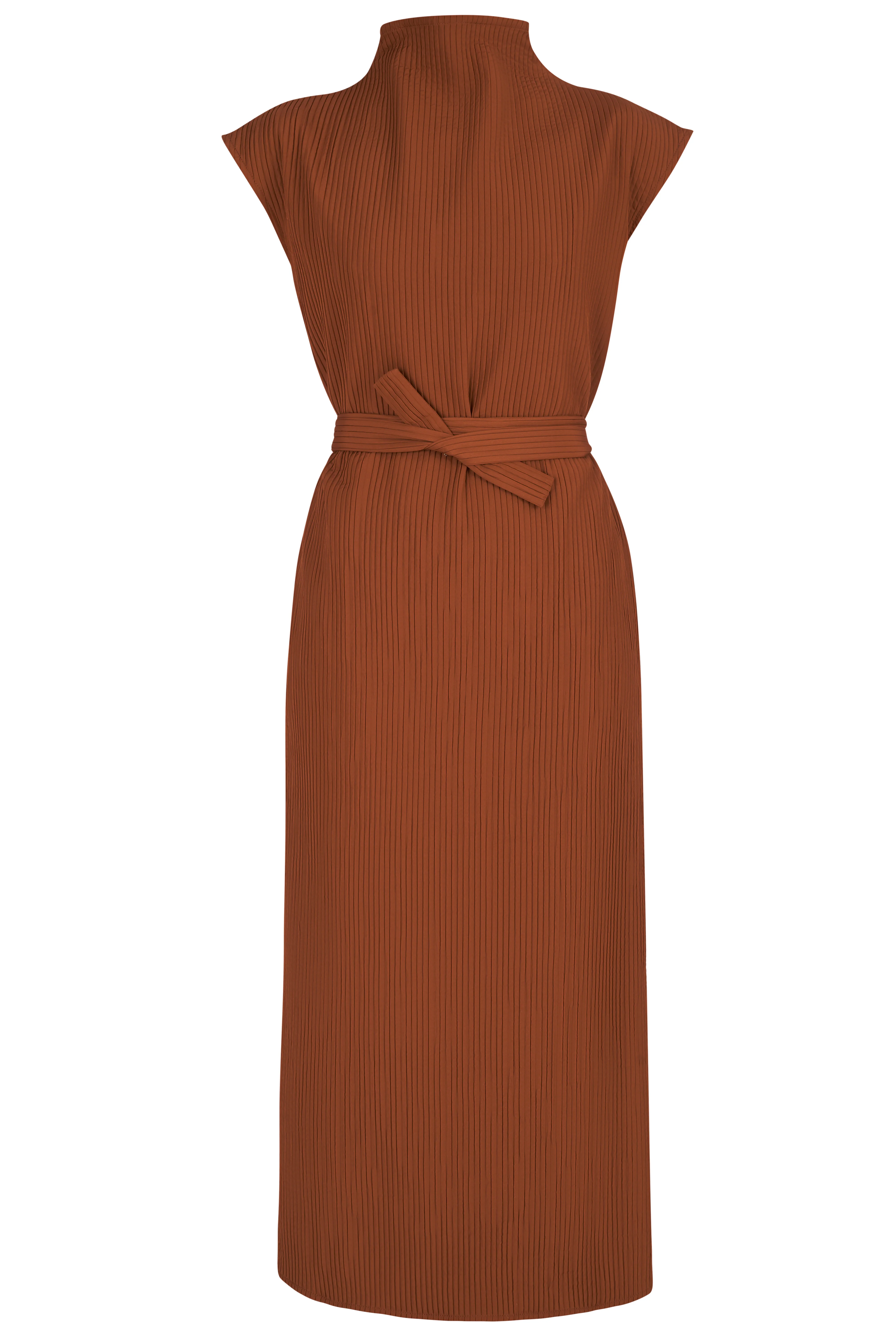JUNO Brown Midi Dress with High Collar - Image 5