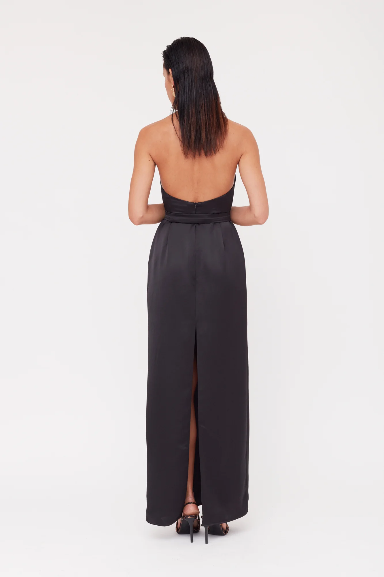 KALEA Black Satin Long Cowl Neck Dress - Image 4