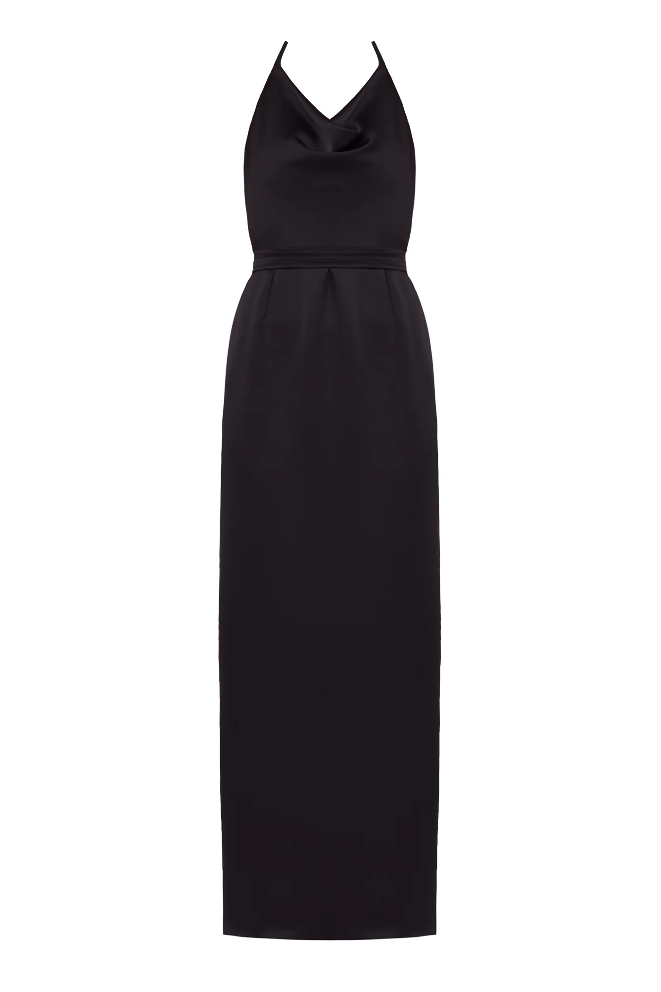 KALEA Black Satin Long Cowl Neck Dress - Image 5