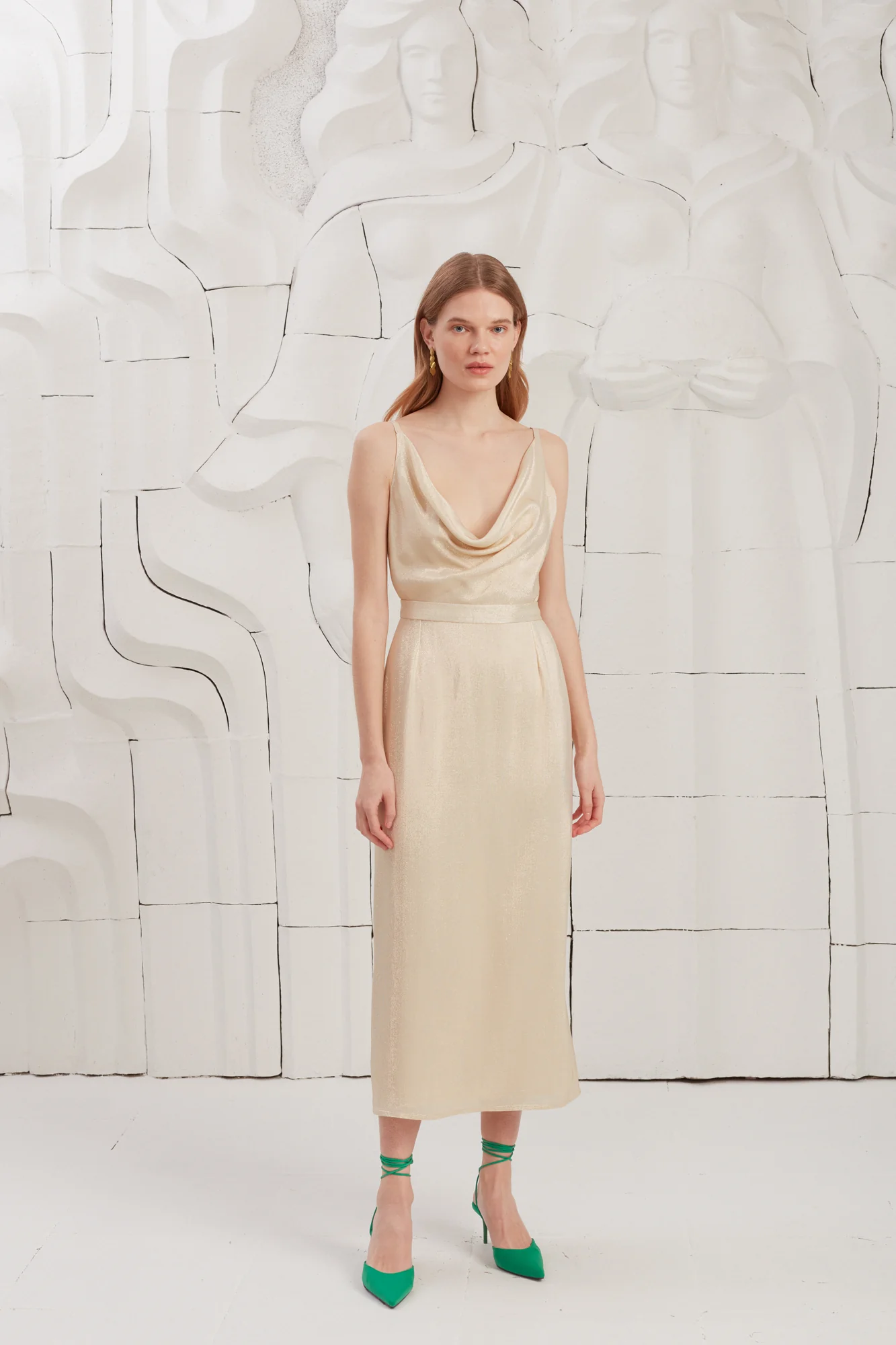 KAMEA beige gold open back midi dress - Image 3