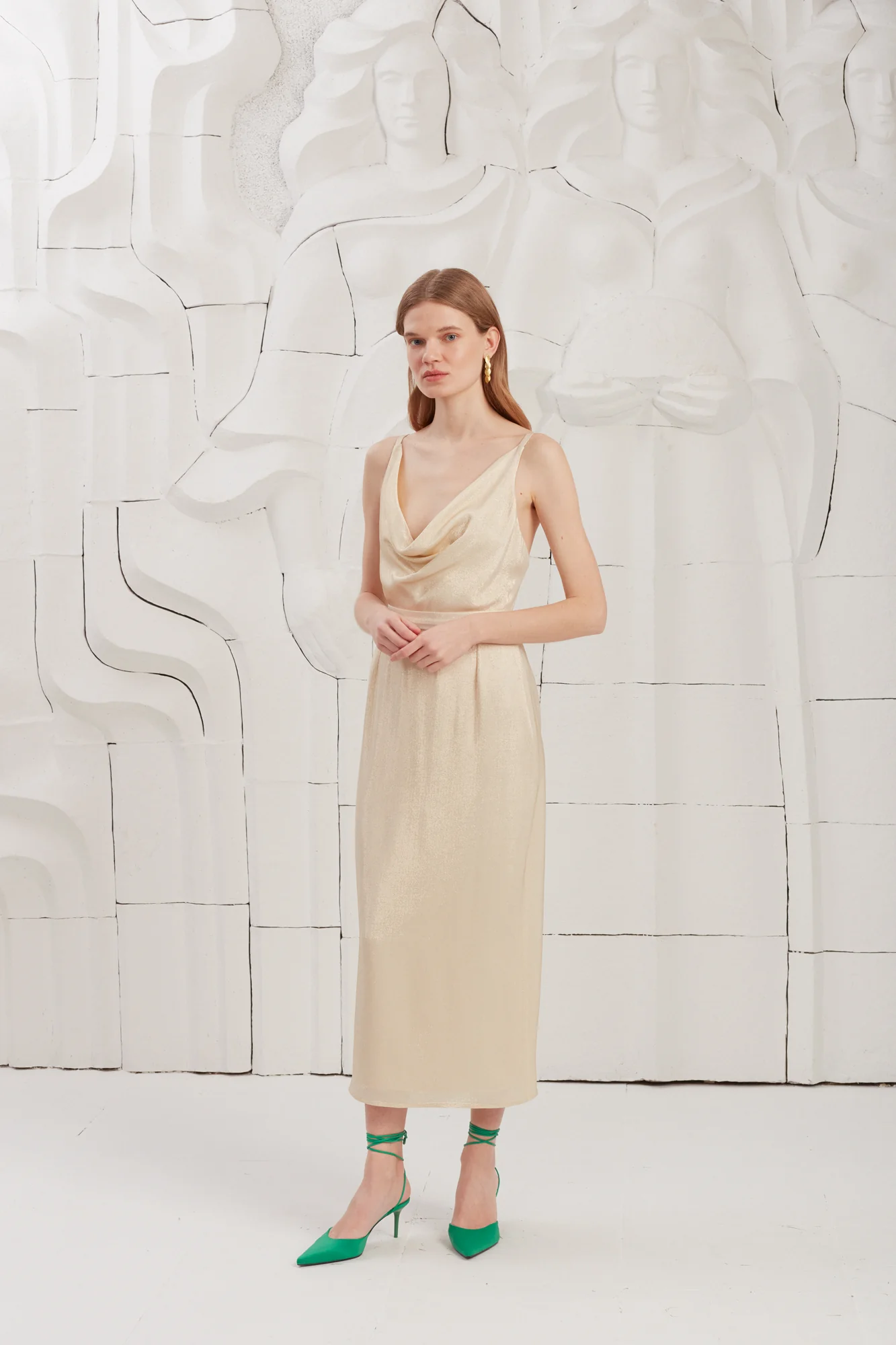 KAMEA beige gold open back midi dress - Image 4
