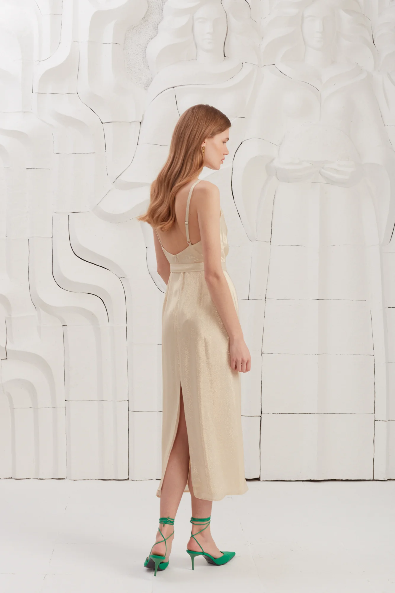 KAMEA beige gold open back midi dress - Image 5
