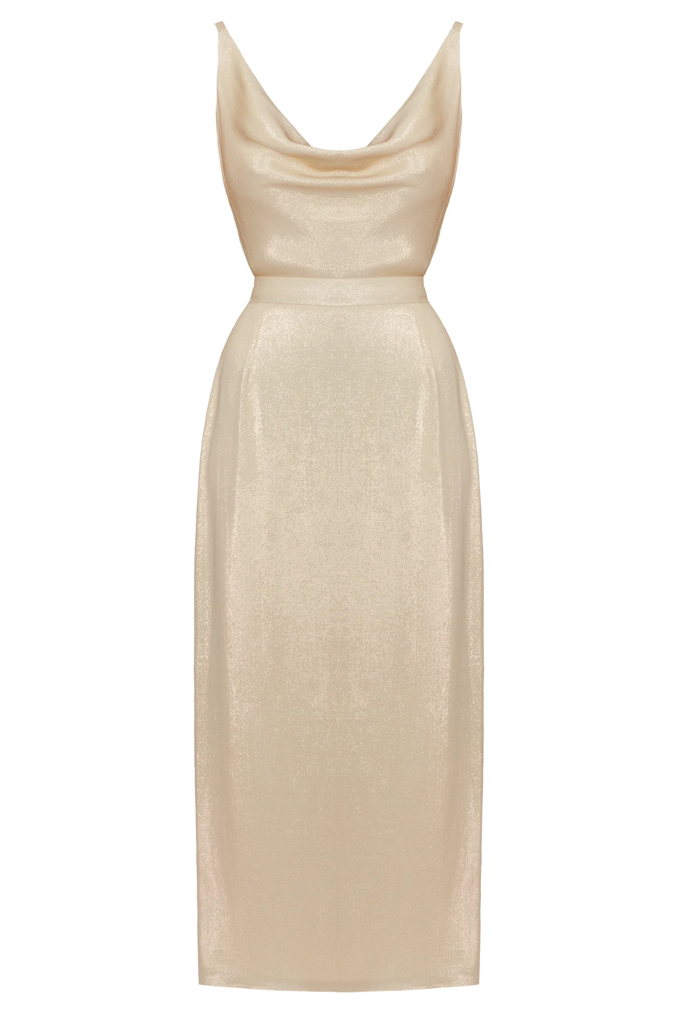 KAMEA beige gold open back midi dress - Image 6