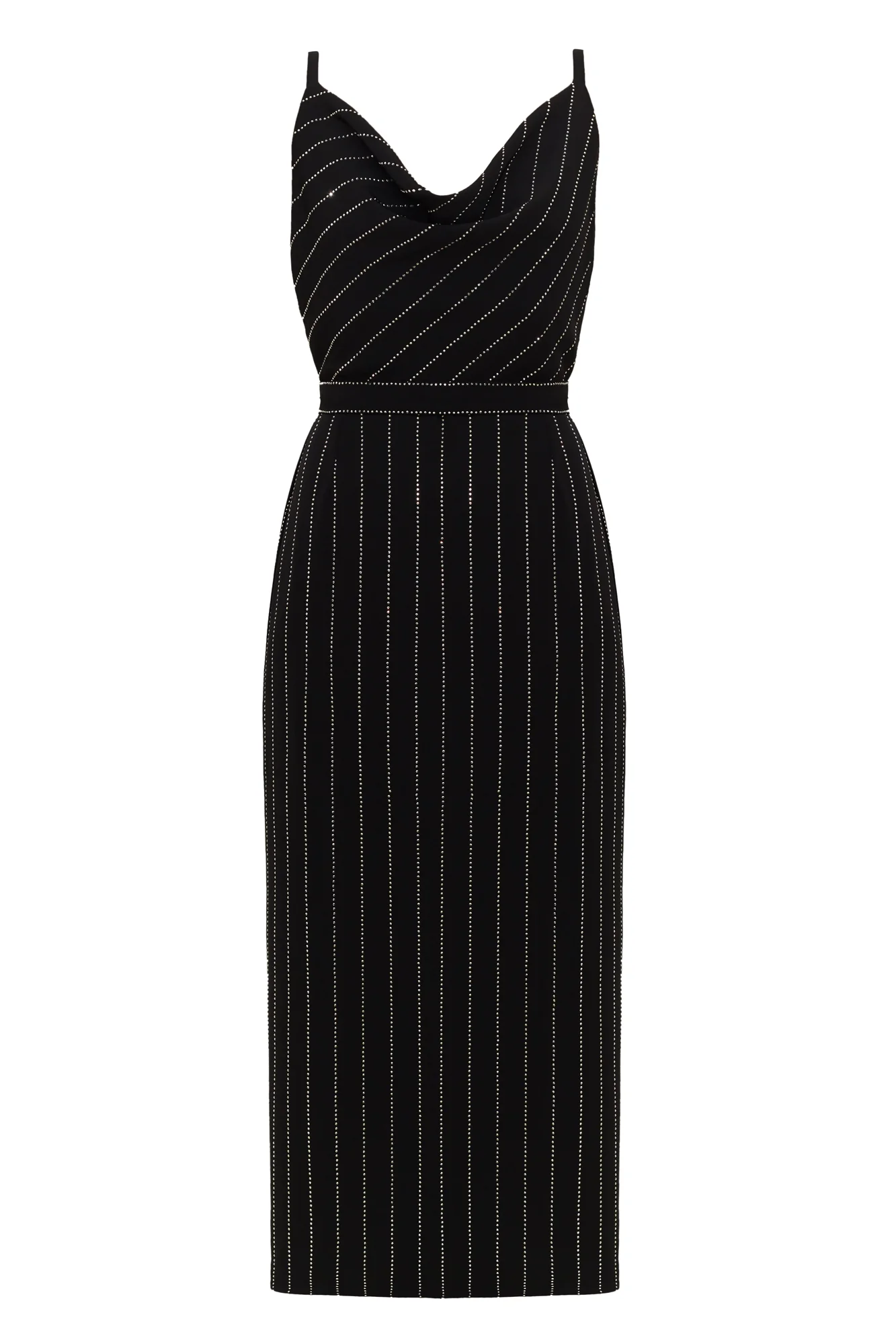 KAMEA black rhinestone stripes fabric midi dress - Image 9