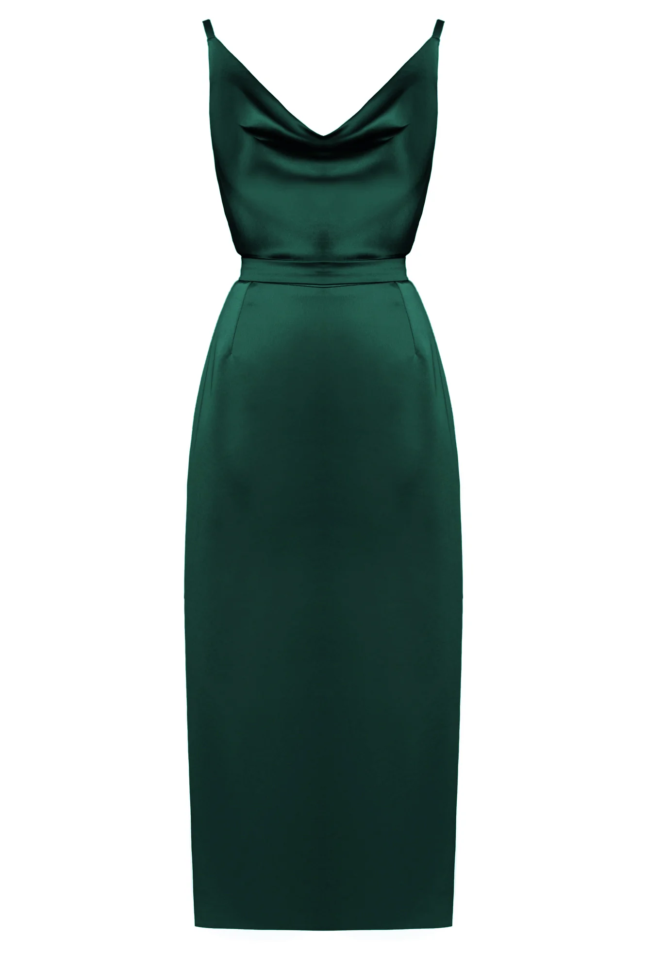 KAMEA Deep Green Satin Cowl Neck Midi Dress - Image 8