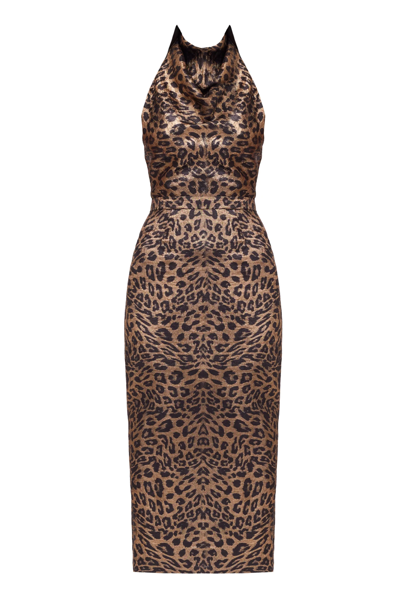 LARA Metallic Animal Print Midi Cowl Neck Dress - Image 5