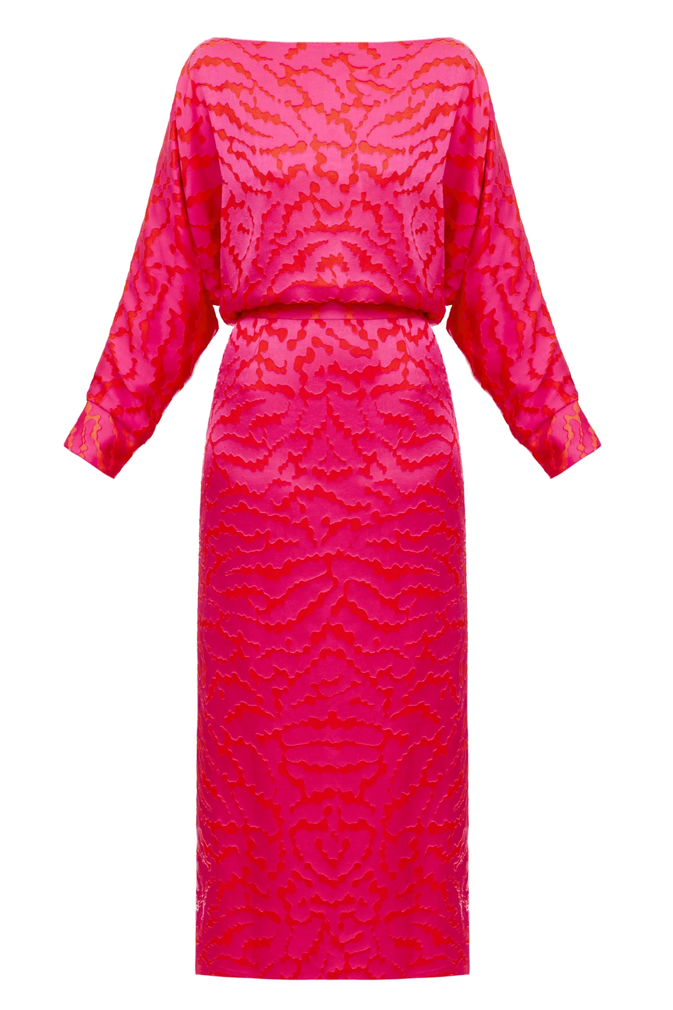 LIBRA red fuchsia print off-the-shoulder midi dress - Image 7