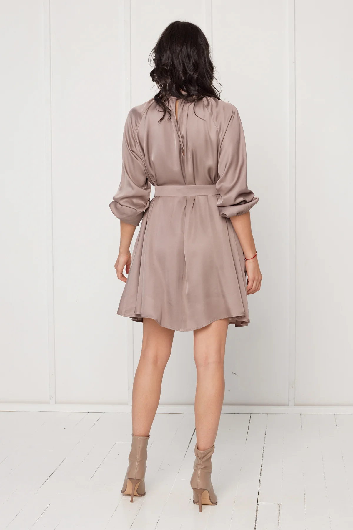 LILA fluttering midi dress in taupe - Image 2