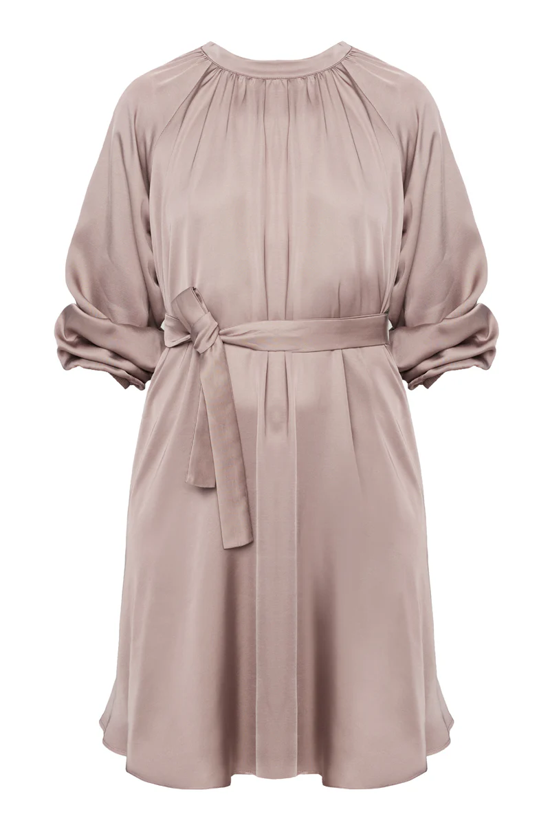 LILA fluttering midi dress in taupe - Image 6