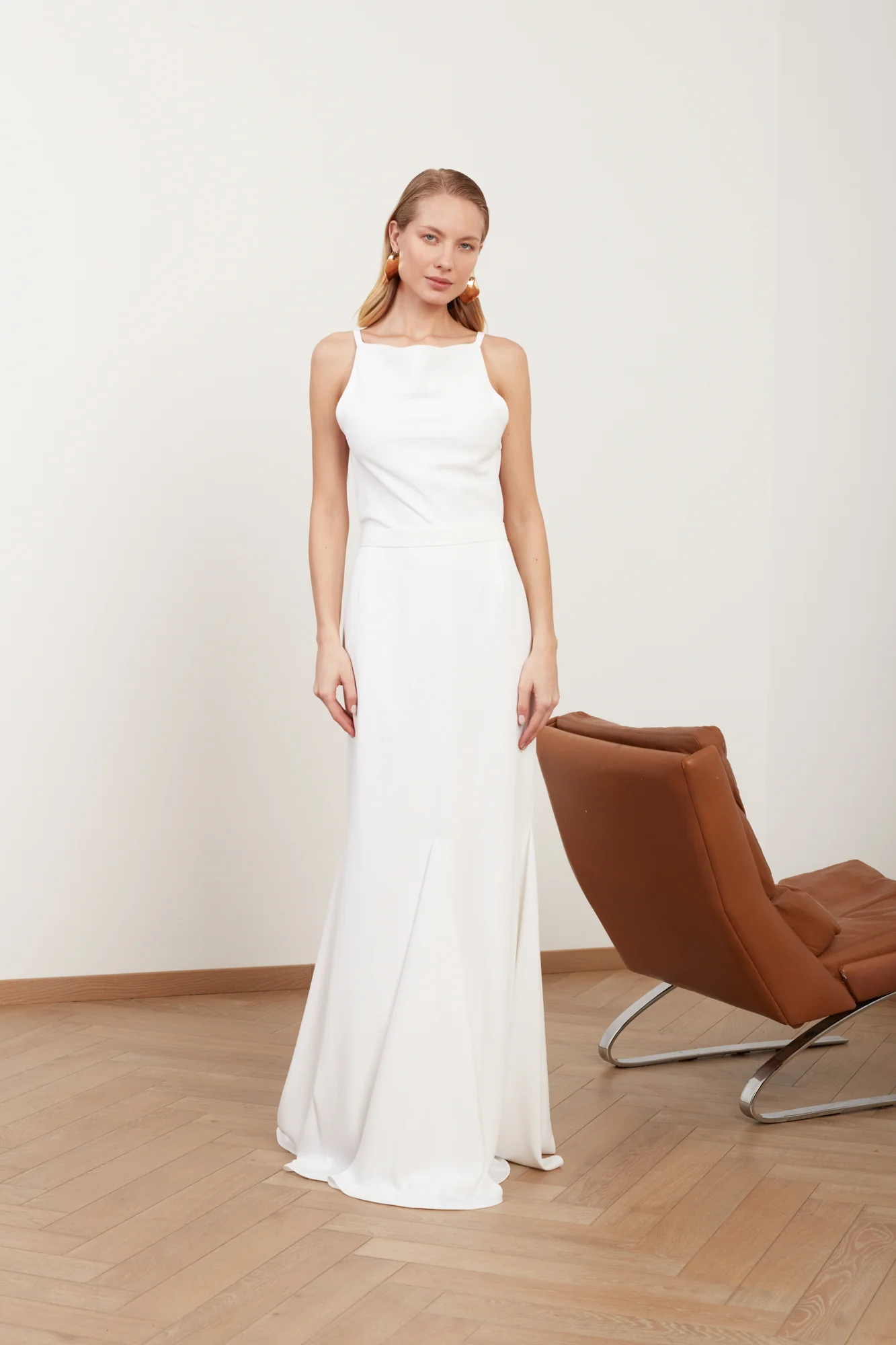 LINEA white long wedding dress with cowl back - Image 3