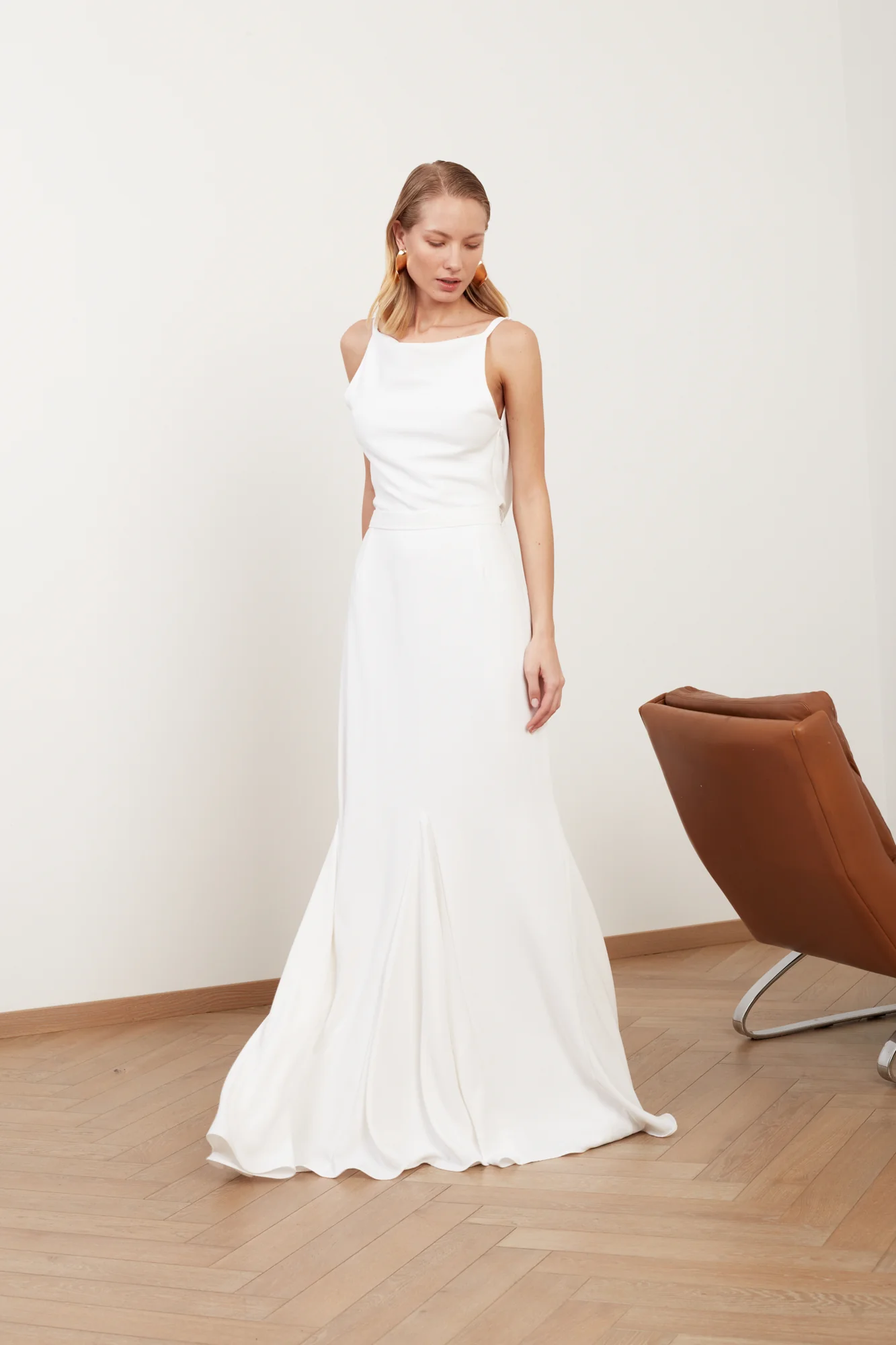 LINEA white long wedding dress with cowl back - Image 6