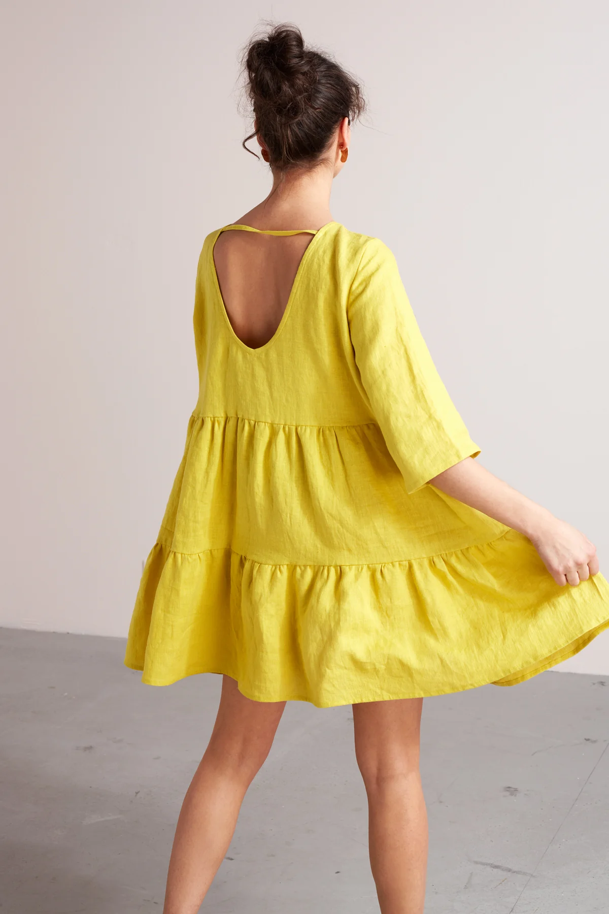 LOLITA linen baby doll mini dress in lemon yellow - Image 2