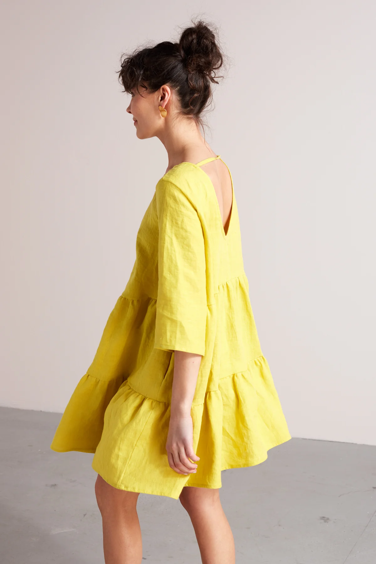 LOLITA linen baby doll mini dress in lemon yellow - Image 3
