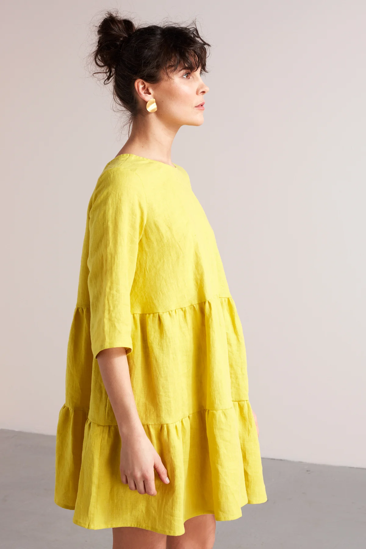 LOLITA linen baby doll mini dress in lemon yellow - Image 4
