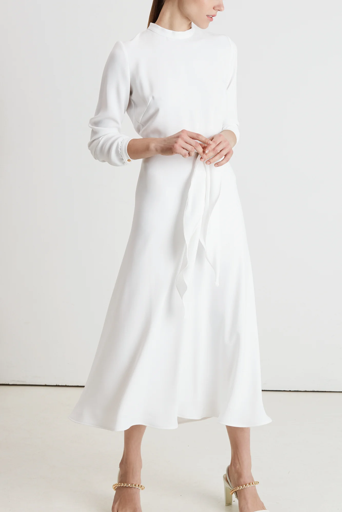 LUCINDA white open back flared wedding dress - Image 4
