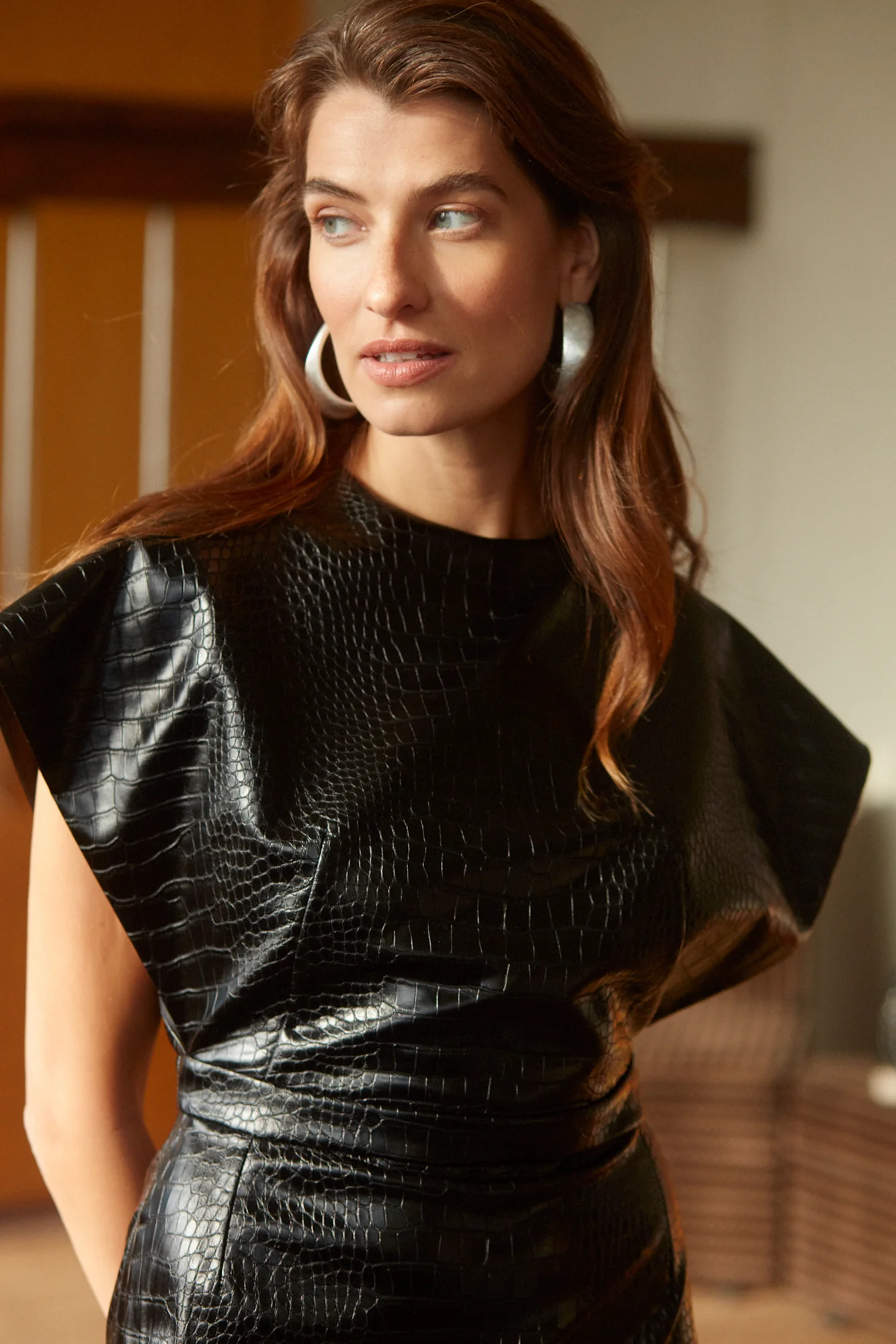 MABEL black vegan leather midi dress - Image 9