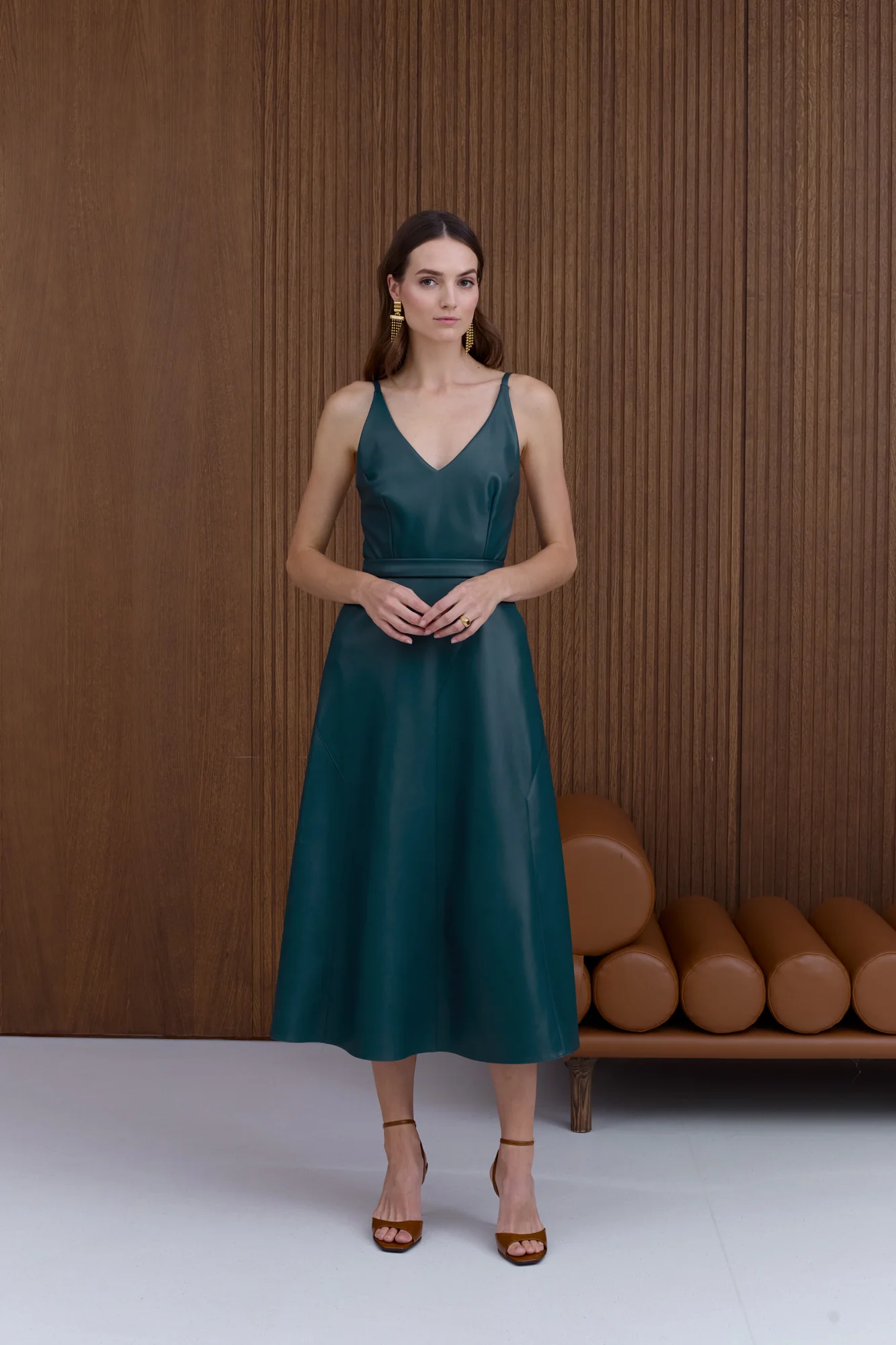 MALOU Blue Vegan Leather Midi Dress - Image 3