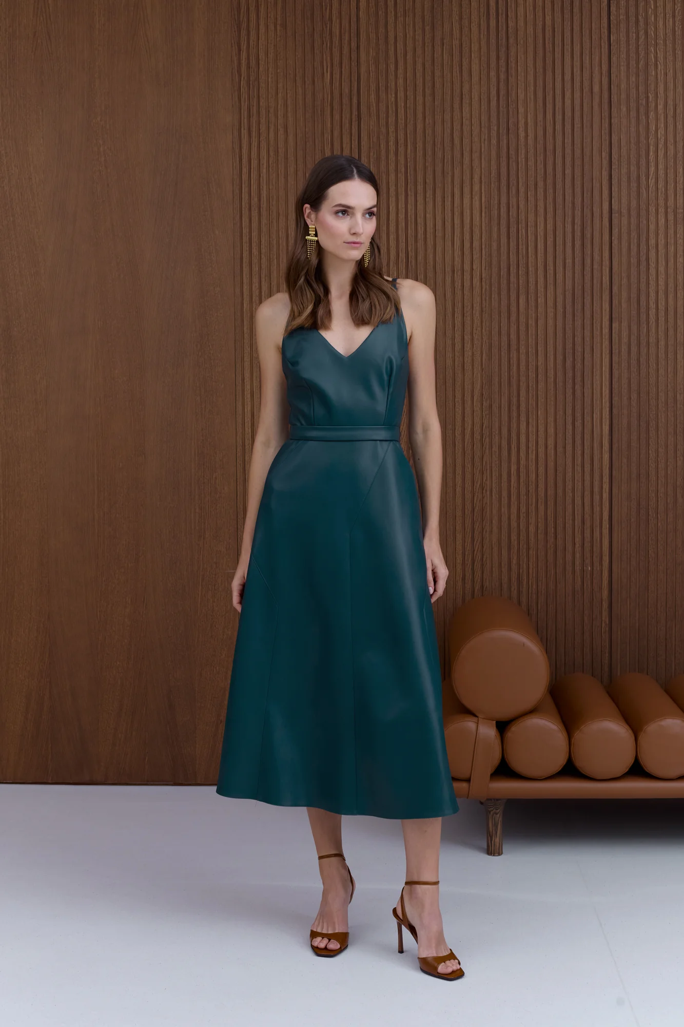 MALOU Blue Vegan Leather Midi Dress - Image 4