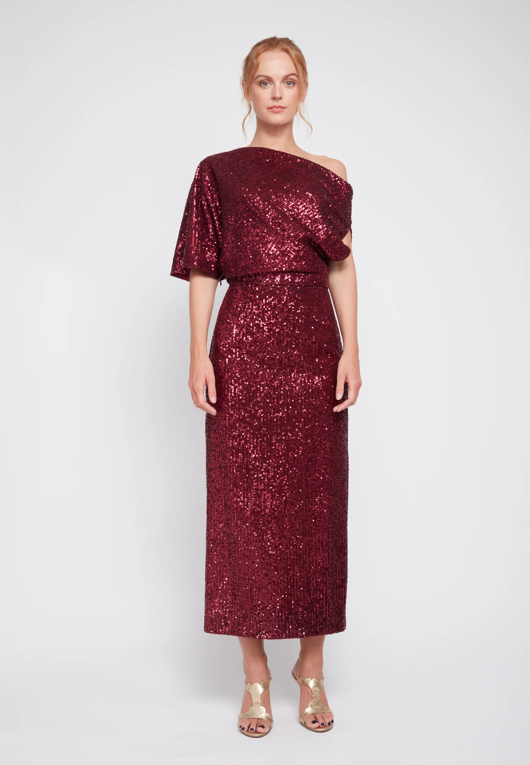 MARGO deep red sequin asymmetric cocktail dress - Image 7