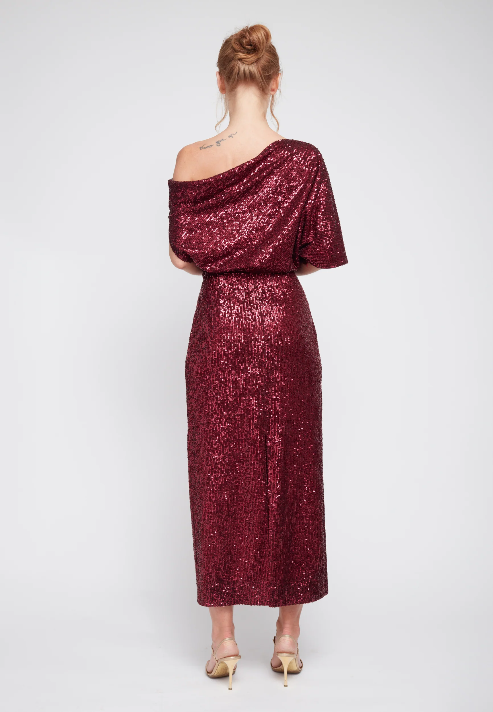 MARGO deep red sequin asymmetric cocktail dress - Image 8