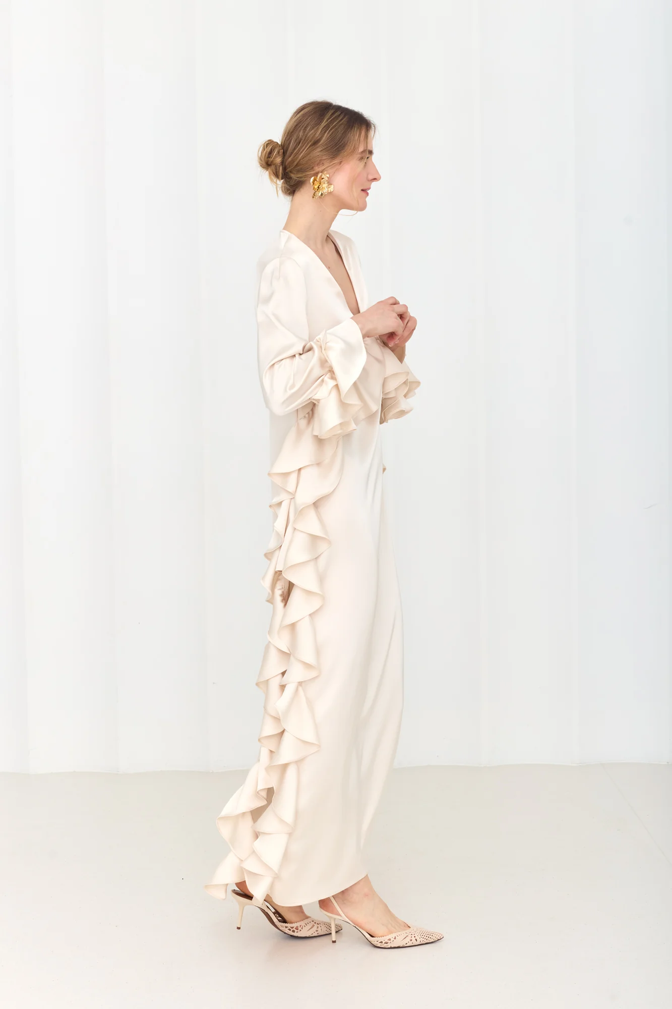MARIS Pastel Maxi Ruffle Boho Chic Dress With Side Slits - Image 3