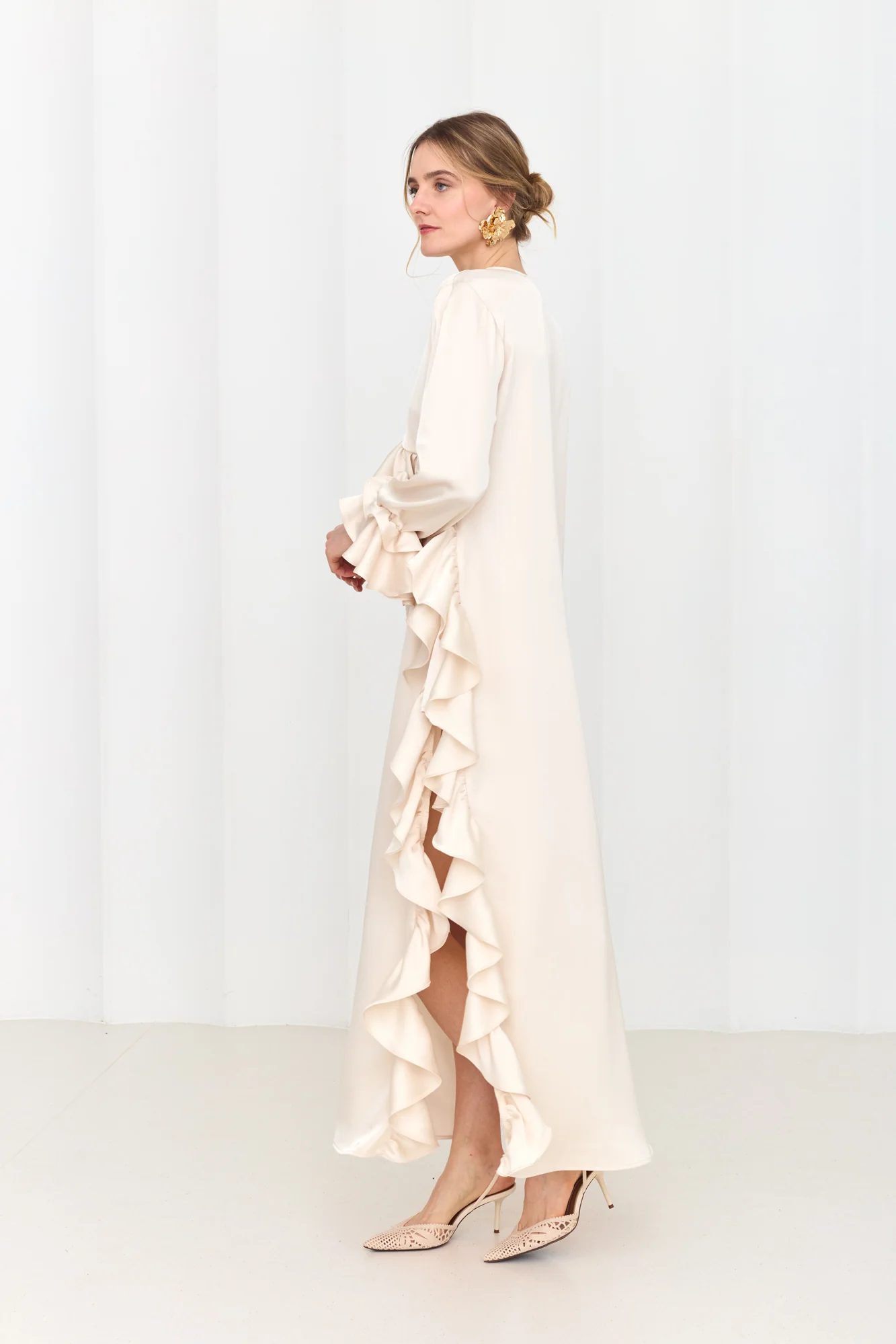 MARIS Pastel Maxi Ruffle Boho Chic Dress With Side Slits - Image 5